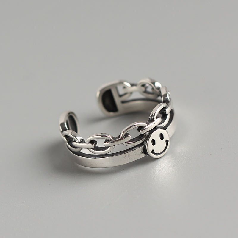 VIBE Retro Lucky Smiling Face Open Ring Size ONE SIZE - 2 Thumbnail