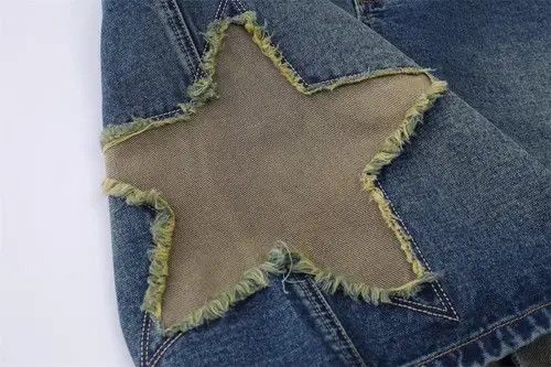 Jean Men's street loose straight star embroidered denim shorts Size US 32 / EU 48 - 2 Thumbnail