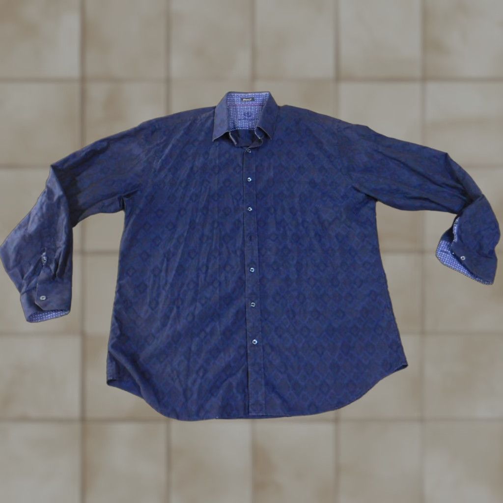 BUGATCHI Bugatchi Uomo Button-Up Shirt 2XL Blue Geometric Classic Fit Mens Long Sleeve Collared Button Down Casual Cotton Size US XXL / EU 58 / 5 - 1 Thumbnail