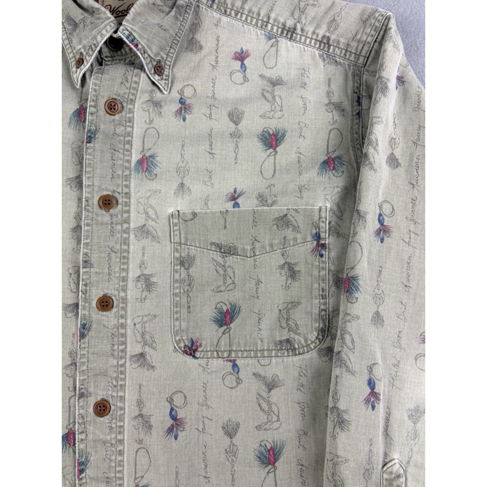 Vintage VINTAGE Woolrich Shirt Men M Brown Button-Up Fly Fishing Lures Print Graphic Print Long Sleeve Button-Down Collared Mens Size US M / EU 48-50 / 2 - 4 Thumbnail