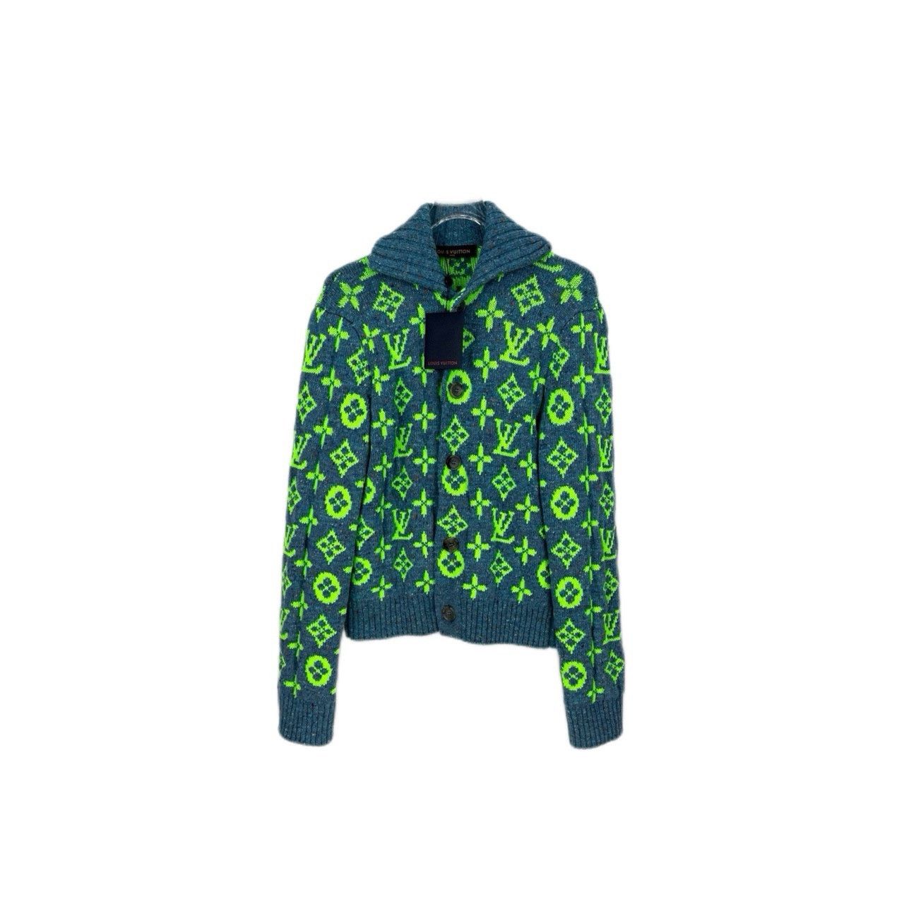 Louis Vuitton Louis Vuitton Long-sleeved cardigan in grey-green full logo Size US S / EU 44-46 / 1 - 1 Thumbnail