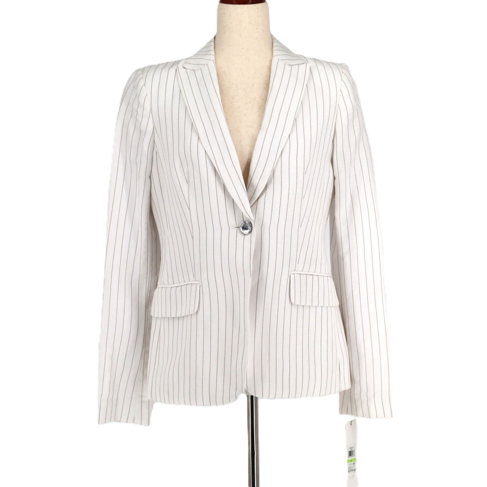 Calvin Klein Calvin Klein Women White Pinstripe Linen Jacket Size US 4 Size S / US 4 / IT 40 - 1 Thumbnail