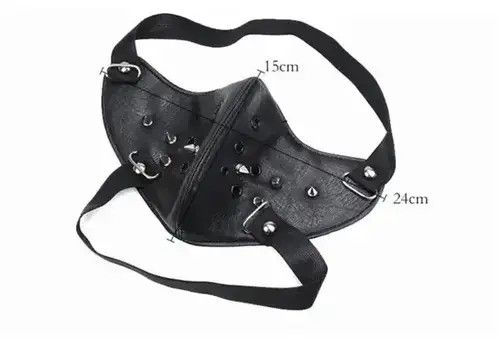 Jewelry Punk Rivet PU Leather Adjustable Face Mask Size ONE SIZE - 3 Thumbnail