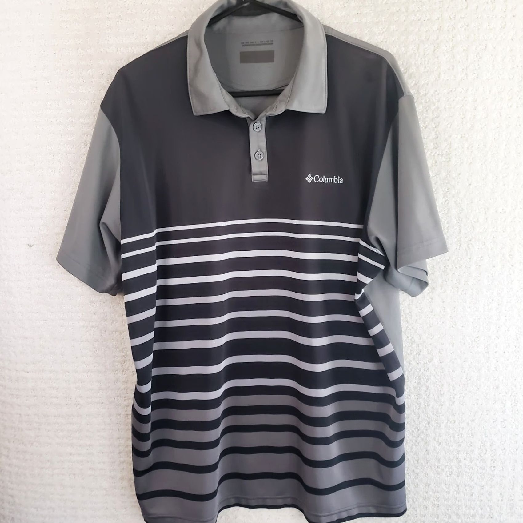Vintage Columbia Golf Polo Shirt Mens XL Black Gray Striped Omni Wick Button Collar Stretch Casual Activewear Modern 90s Outdoor Sports Size US XL / EU 56 / 4 - 2 Thumbnail