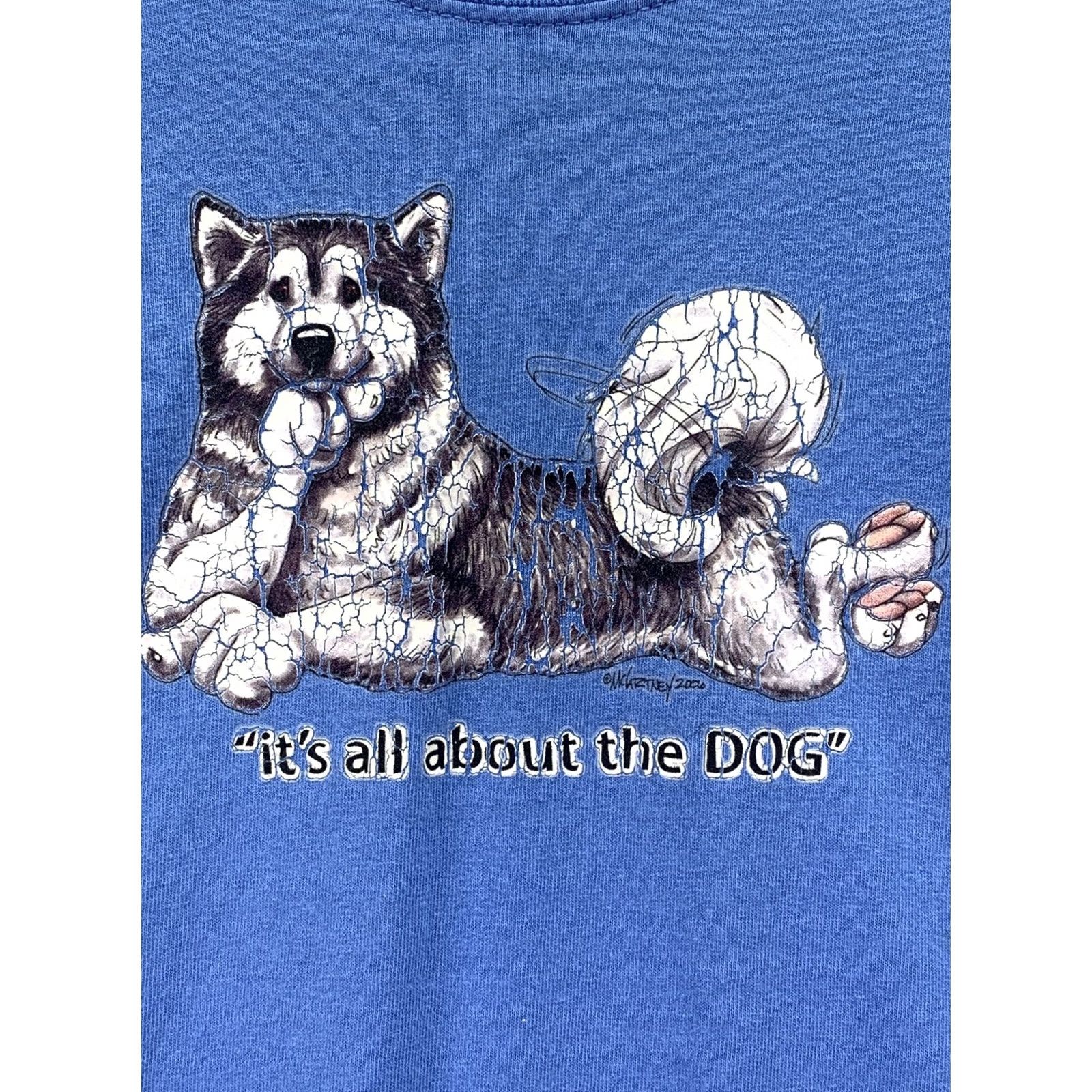 Gildan McCartney 2006 Husky Dog Womens Distressed Graphic Blue Cotton Shirt Size L-7917 Shirt Womens L Blue Graphic Dog Basic T-Shirt Cat? Size L / US 10 / IT 46 - 2 Thumbnail