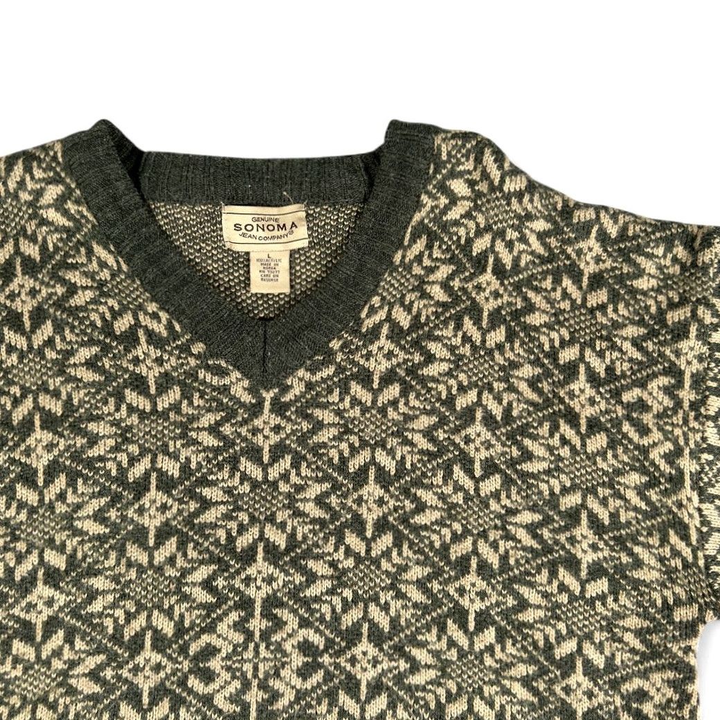 Vintage VINTAGE Sonoma Sweater Womens LARGE Green Black Nordic Knit Snowflake V Neck 90s Size L / US 10 / IT 46 - 3 Thumbnail