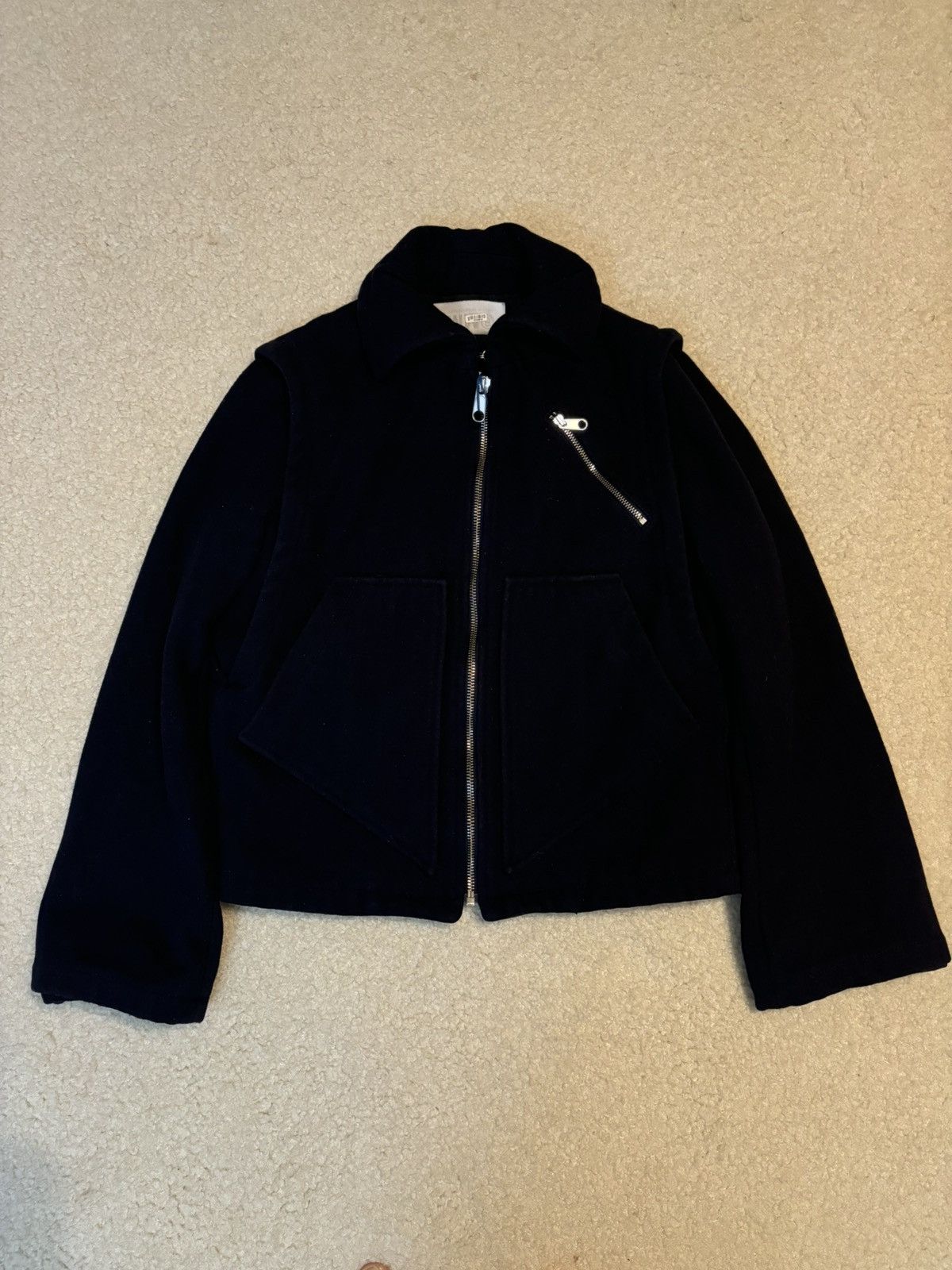 Maison Margiela MM6 Wool Zip Jacket Dark Navy Blue