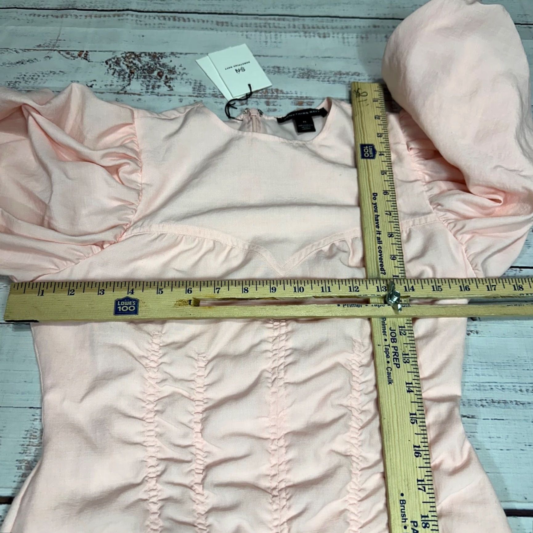 Vintage Something Navy Pink Mini Dress XS Balloon Sleeve Ruched Back Zip Womens Dress Size XS / US 0-2 / IT 36-38 - 3 Thumbnail