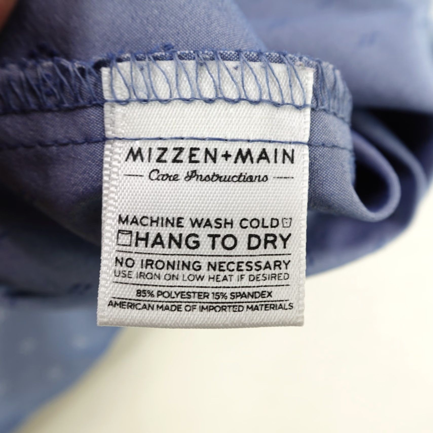 Mizzen+Main Mizzen Main Shirt Mens Medium Blue Leeward Trim Fit Button Up Performance Flex Size US M / EU 48-50 / 2 - 6 Thumbnail