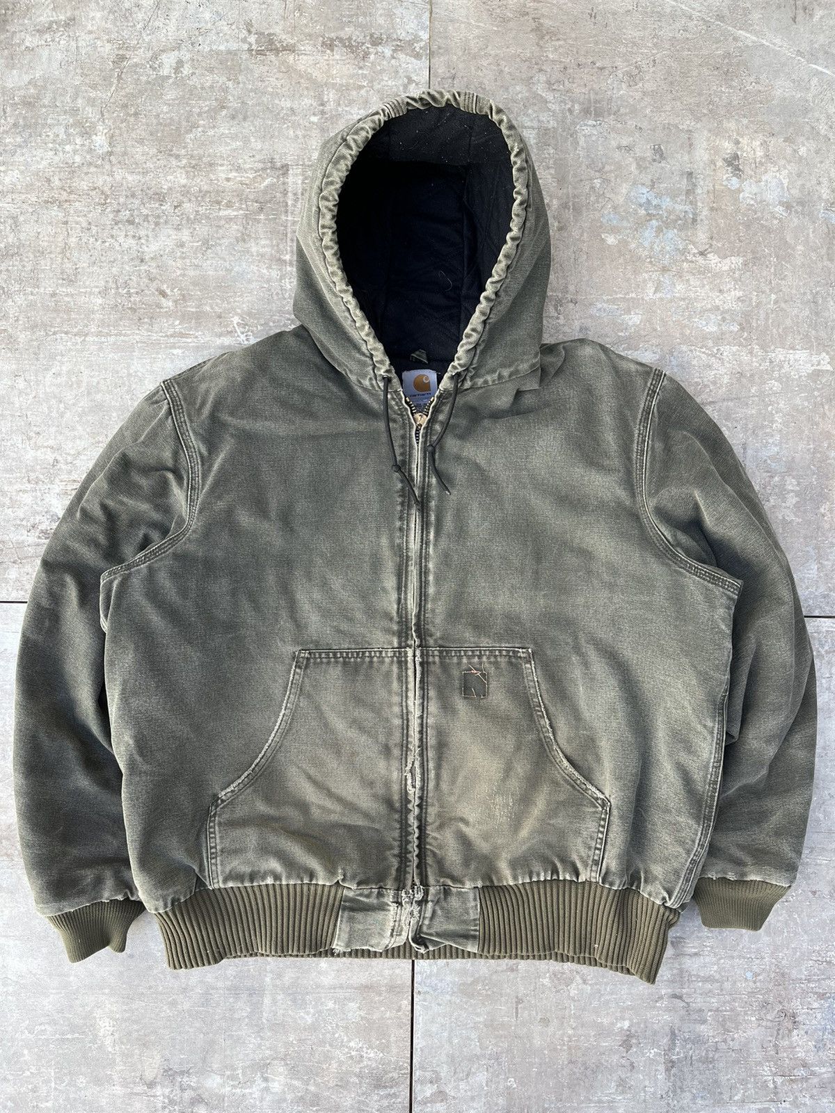 image of Faded Distressed Green Carhartt Work Jacket, Men's (Size XL)