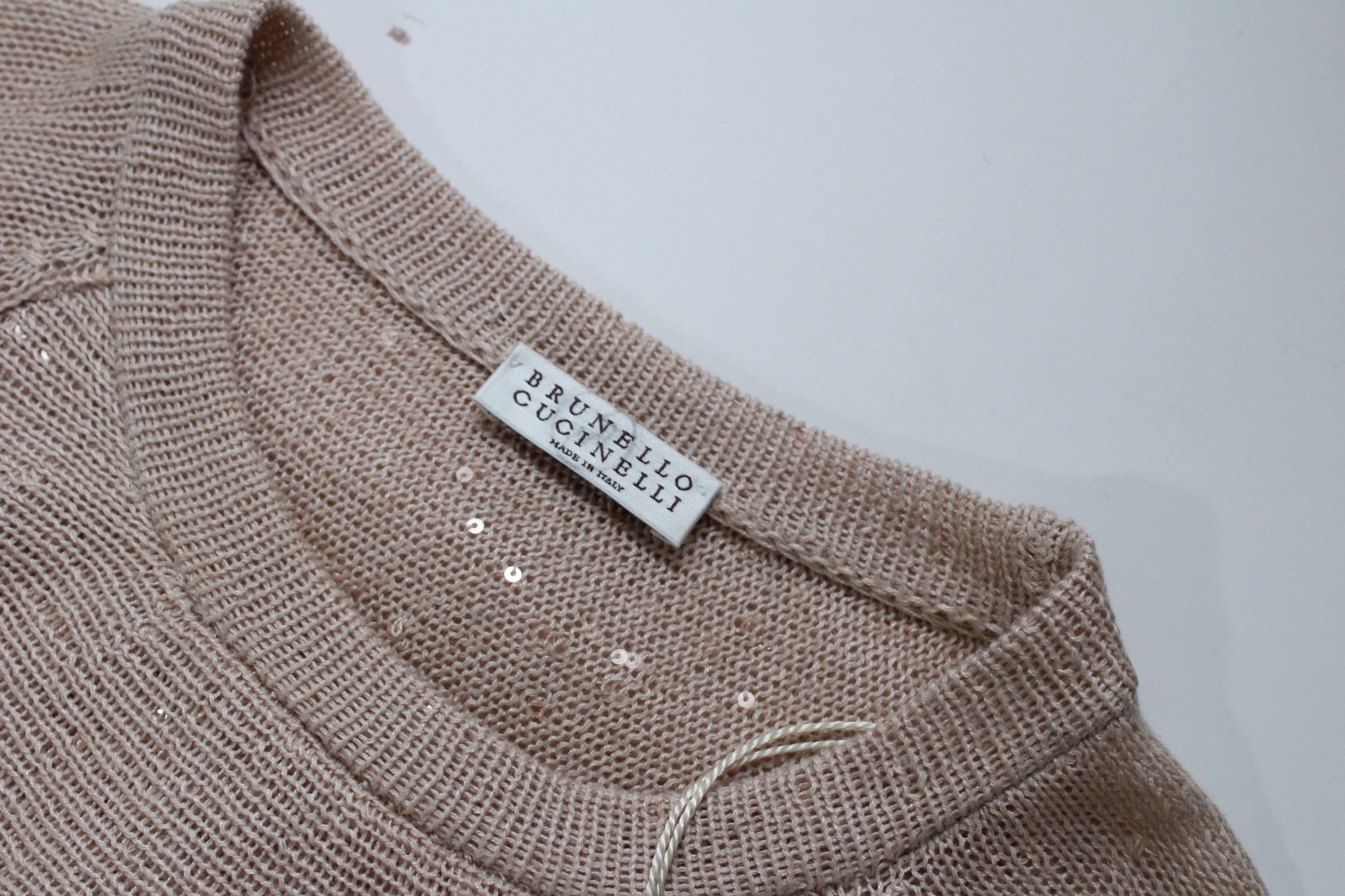 Brunello Cucinelli Brunello Cucinelli Beige Sequinned Knit Layered Sweater Sz S Size S / US 4 / IT 40 - 9 Thumbnail