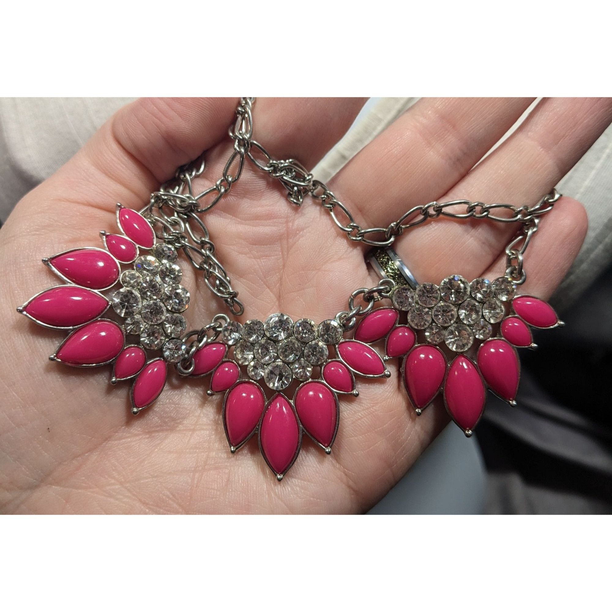 Other Y2K Floral Glam Pink And Silver Tone Statement Necklace Size ONE SIZE - 3 Thumbnail