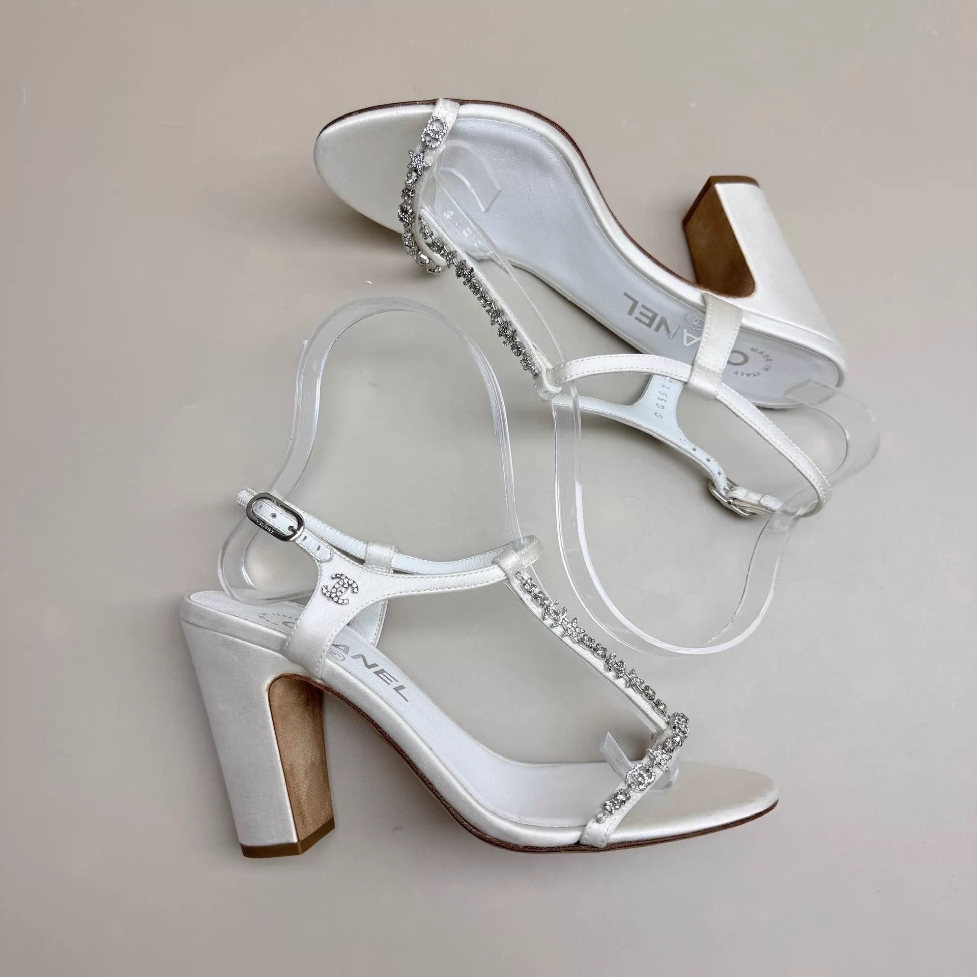 Chanel CHANEL White CC Chain High Heel Sandals 35 Size US 4.5 / IT 34.5 - 4 Thumbnail