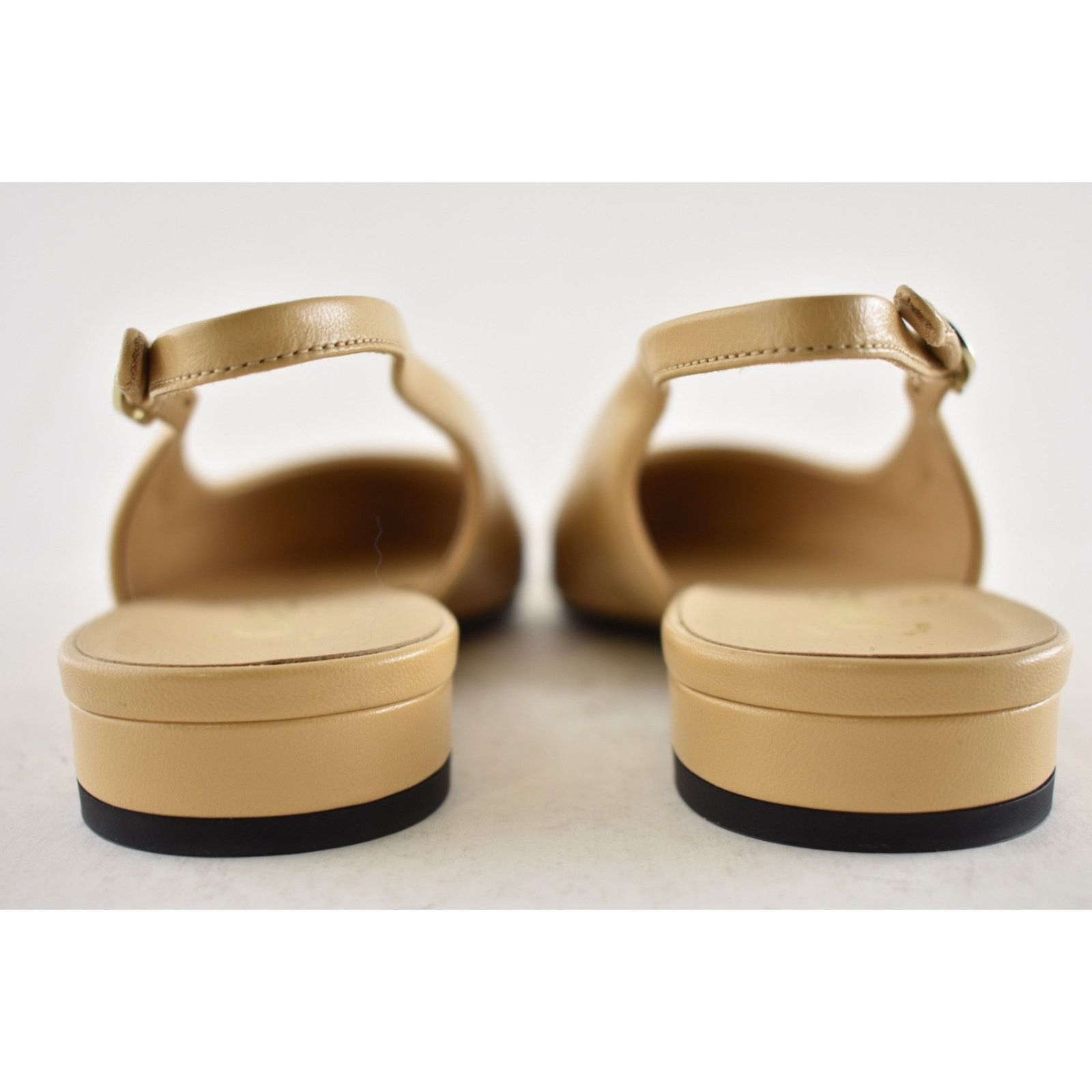 Chanel Chanel 24A Beige Leather Black CC Logo Slingback Flat 40 Size US 10 / IT 40 - 15 Thumbnail