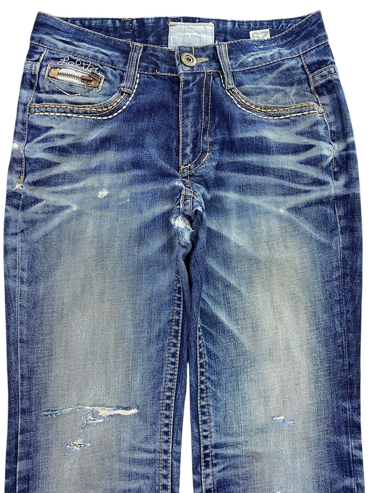 Japanese Brand Lolita Faded Wash Whiskered Style Straight Leg Jeans Size US 31 - 2 Thumbnail