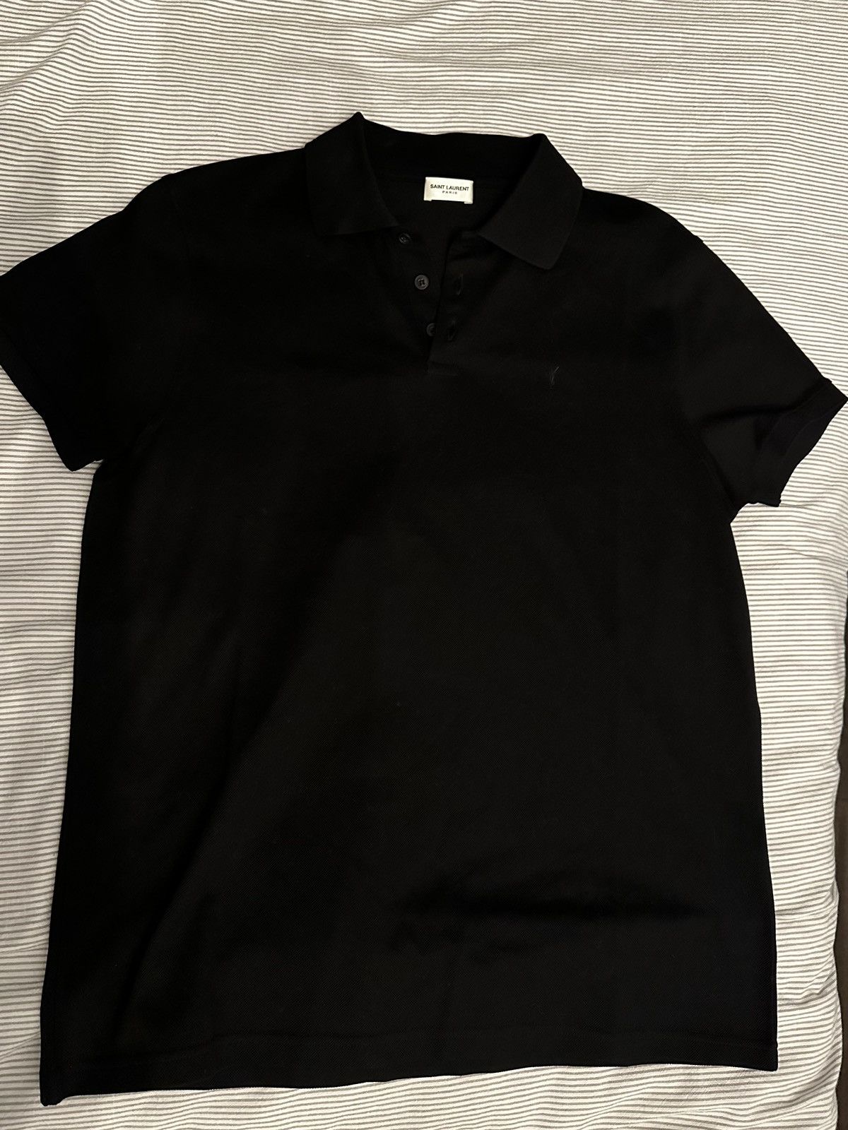 image of Saint Laurent Paris Saint Laurent Black Logo Polo, Men's (Size Medium)