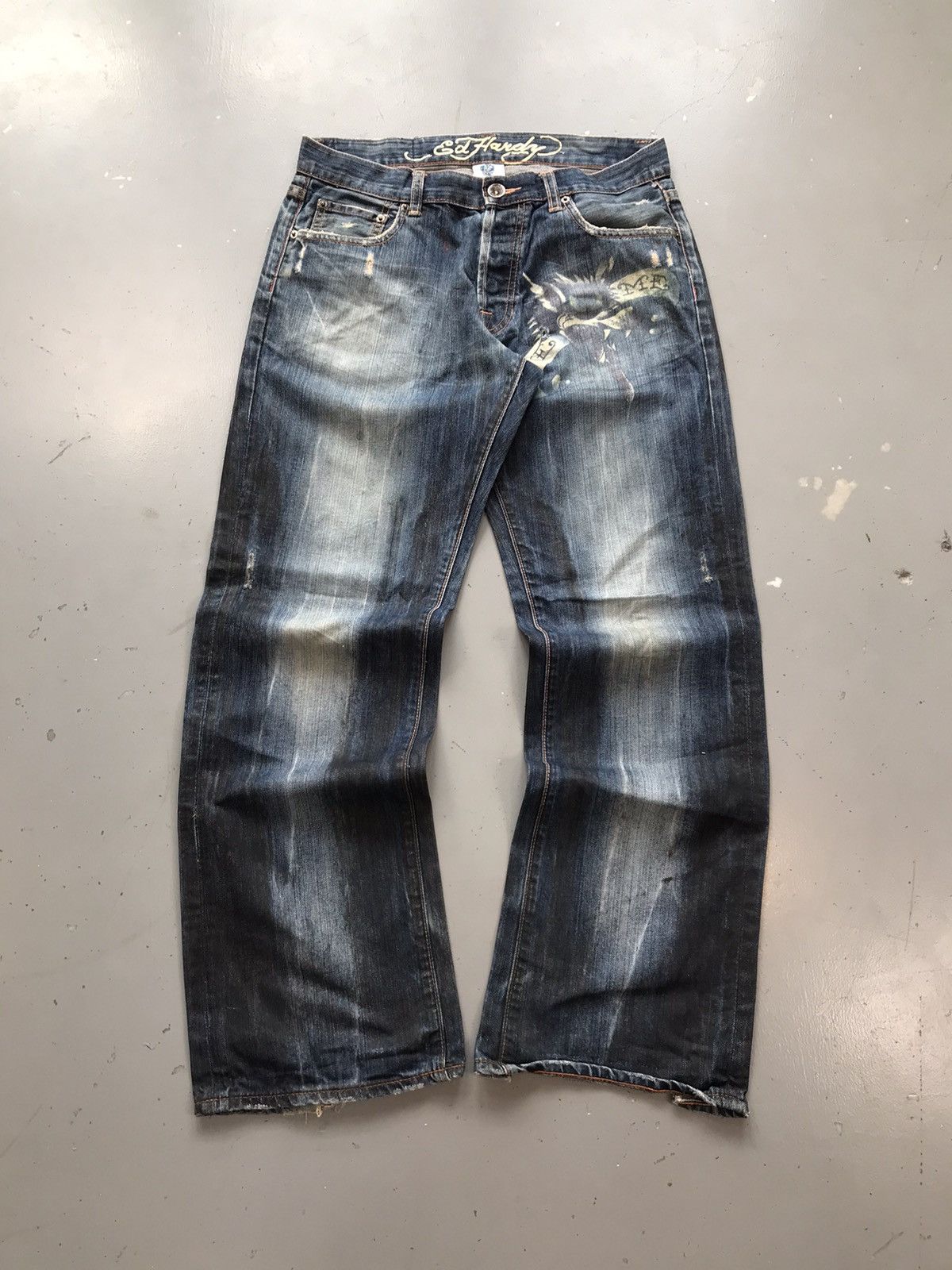 Ed Hardy × Vintage Vintage Edhardy dragons 🐉 embroidered denim Size US 34 / EU 50 - 1 Thumbnail