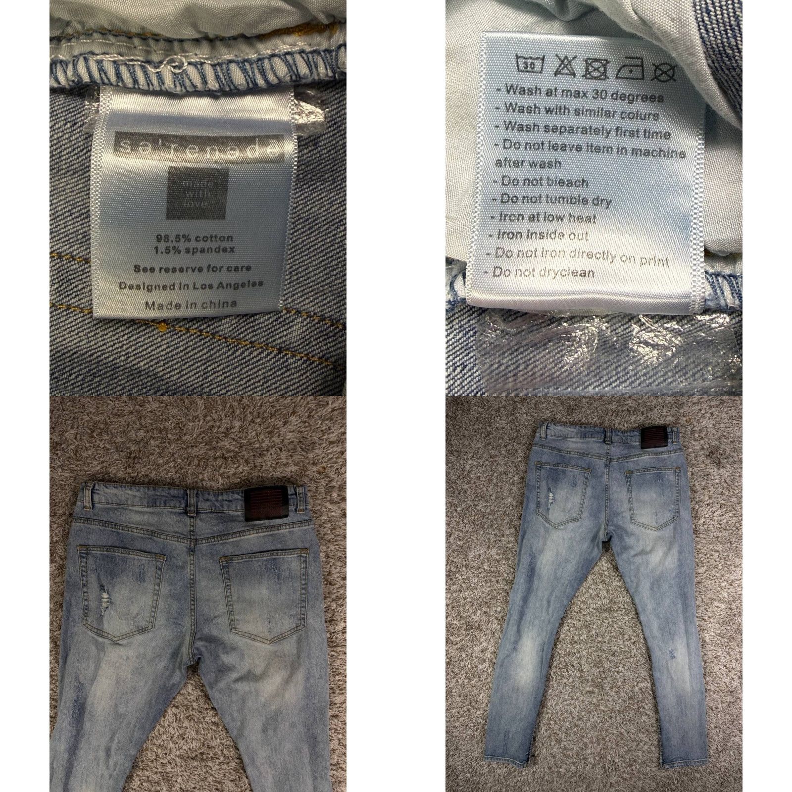 Denime Serenede Jeans Men Skinny Distressed Light Blue Zip Ankle Denim 36x32 Regular Inseam 32 Size US 36 / EU 52 - 8 Thumbnail
