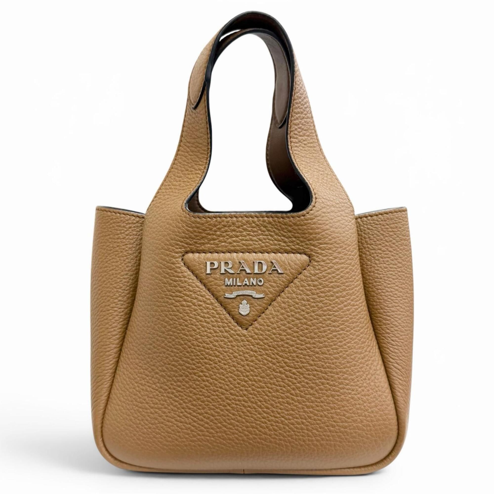 Prada PRADA 1BA349 Mini Handbag, Leather, Metal Lettering Logo, Caramel Brown, Made in Italy, Women's, Very Popular, Highly Recommended ◎ Size ONE SIZE - 1 Thumbnail