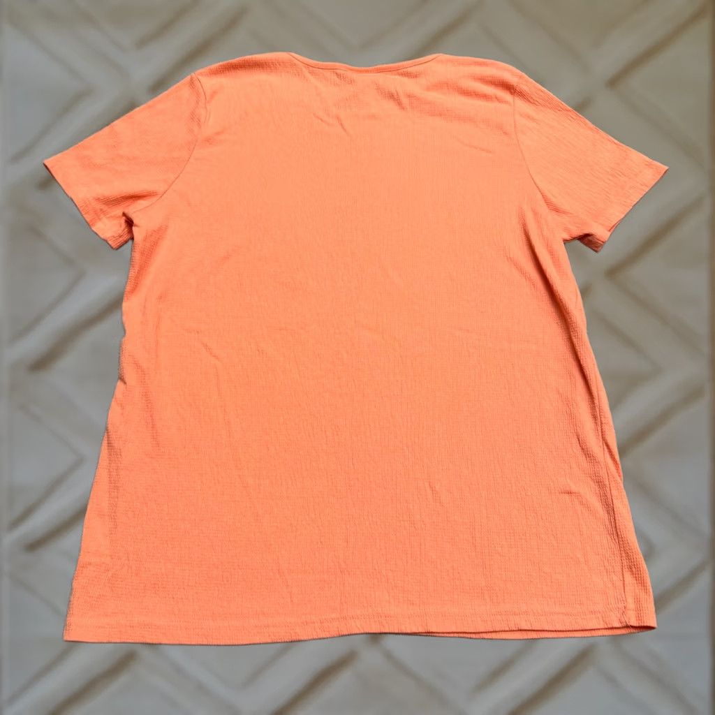 Vintage Sara Morgan Textured Basic T-Shirt Womens Large Orange Short Sleeve Crew Tee Top Size L / US 10 / IT 46 - 1 Thumbnail