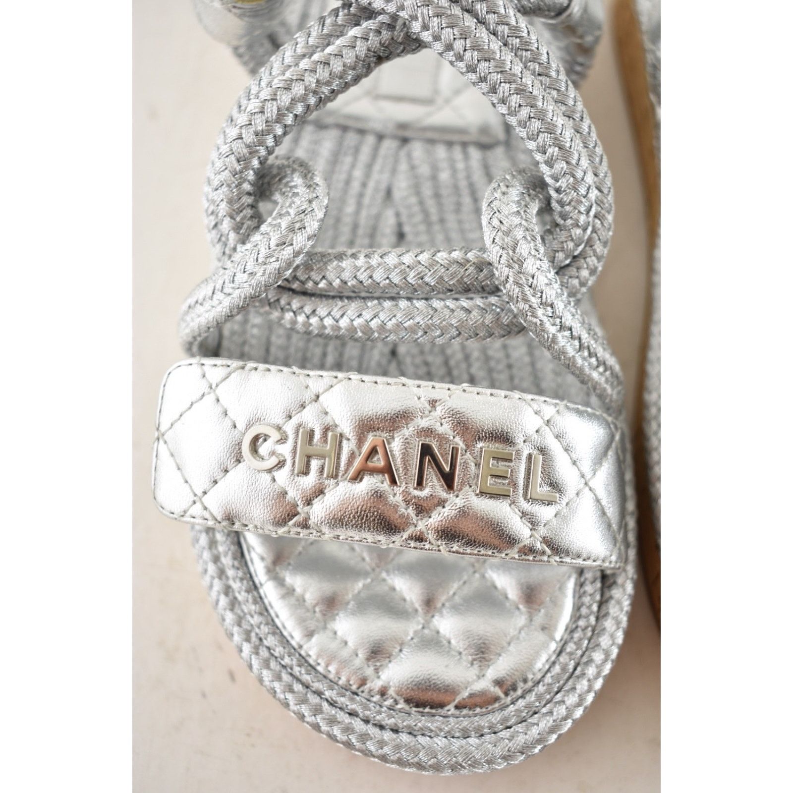 Chanel Chanel 20S Silver Cord Rope CC Logo Quilted Ankle Strap Size US 6 / IT 36 - 9 Thumbnail