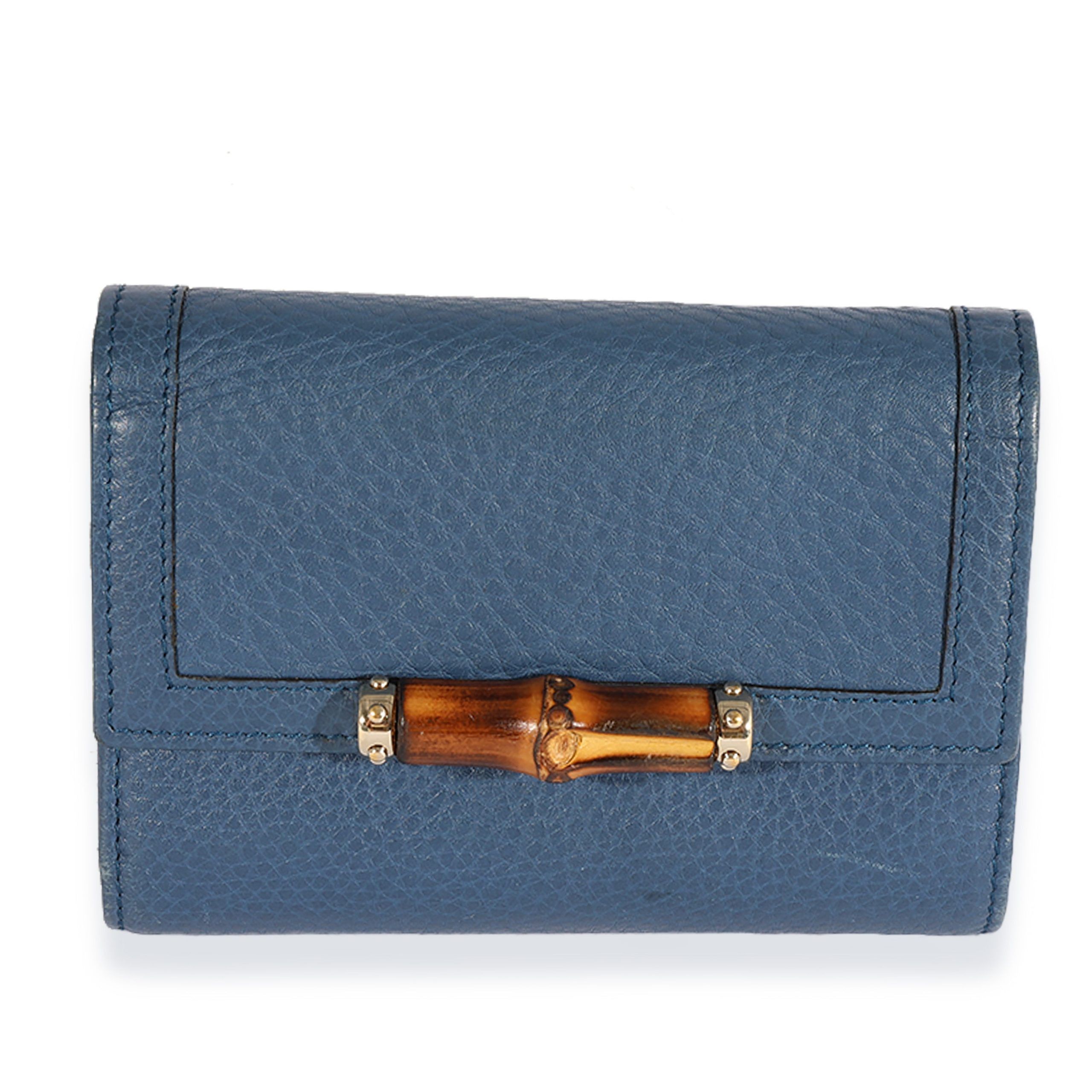 Gucci Gucci Blue Pebbled Leather Bamboo Trifold Wallet Size ONE SIZE - 1 Thumbnail