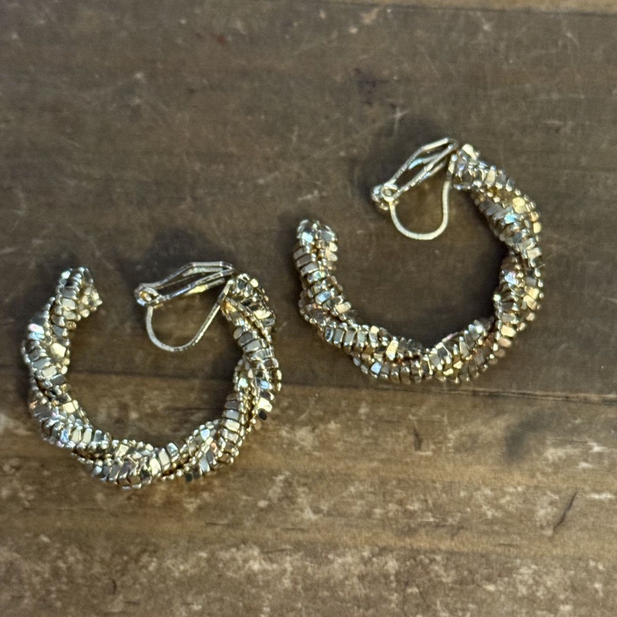 Vintage Vintage gold tone textured twisted clip on hoop earrings Size ONE SIZE - 4 Thumbnail