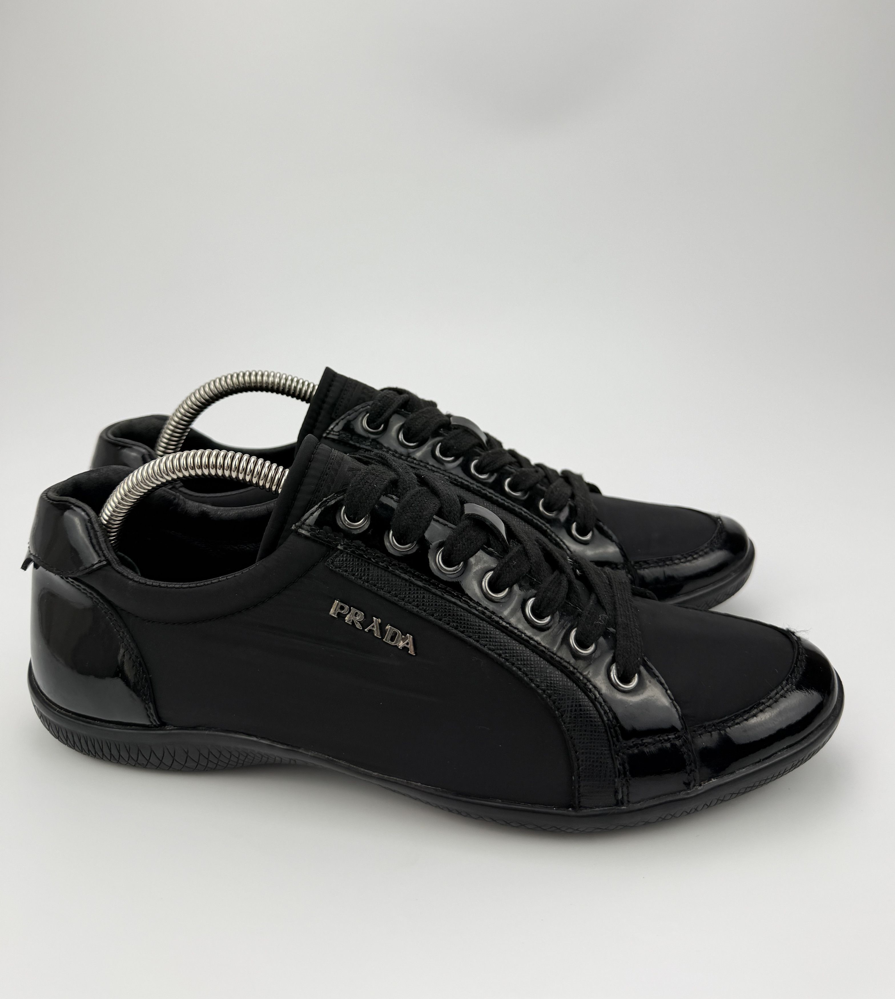 Prada Vintage Prada Black Leather Nylon Low Top Sneakers Size US 8 / EU 41 - 3 Thumbnail