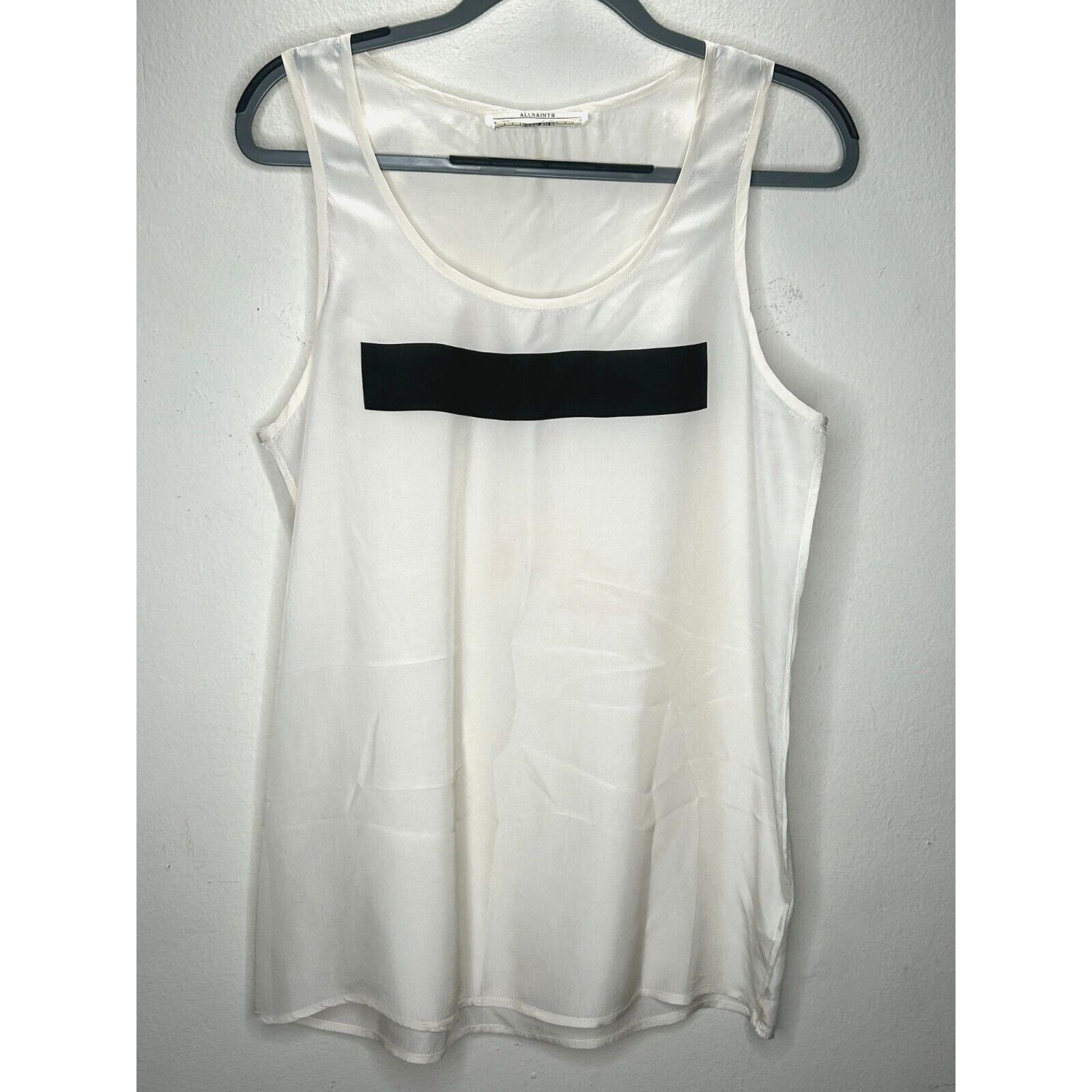 Allsaints Allsaints Off-White Silk Long Line Tank Black Block Front 8 Size M / US 6-8 / IT 42-44 - 1 Thumbnail