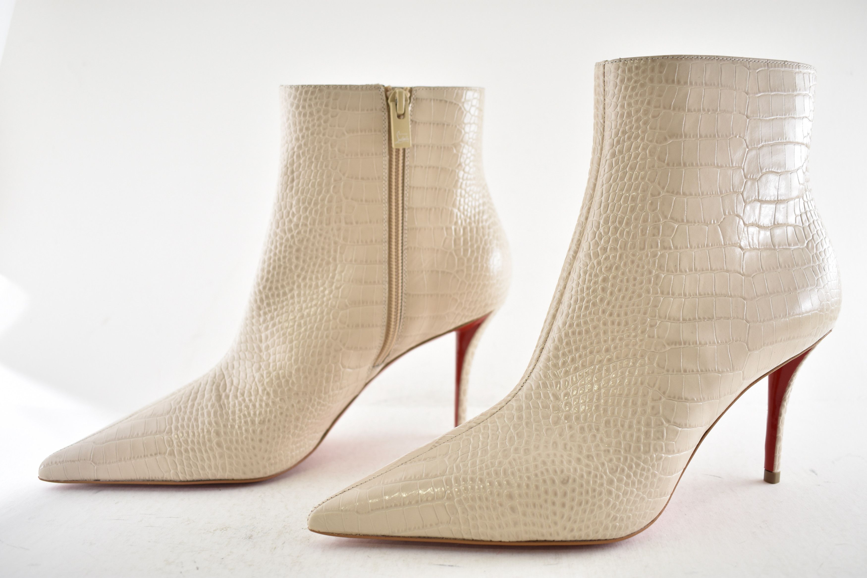 Christian Louboutin Miss Z Booty 80 Pearl Beige Croc Short Ankle Heel Boot 40 Size US 10 / IT 40 - 18 Thumbnail
