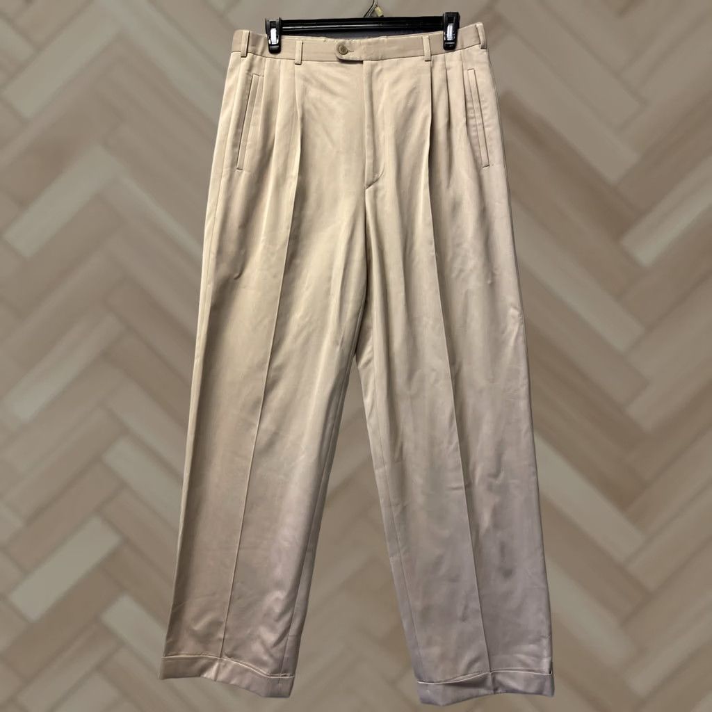 Zanella Zanella Dress Pants Mens 36x35 Tan Khaki Wool Flat Front Regular Straight Waist 36 City Business / 0879 Size US 36 / EU 52 - 1 Thumbnail