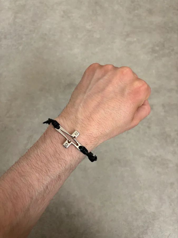 Vintage Cesare Paciotti Black Leather Cord Cross Bracelet Size ONE SIZE - 3 Thumbnail