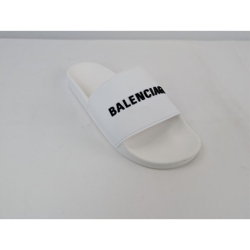 Balenciaga o1rshd1 Rubber Logo Pool Slide Sandals in White / Black 45 Size US 12 / EU 45 - 3 Thumbnail