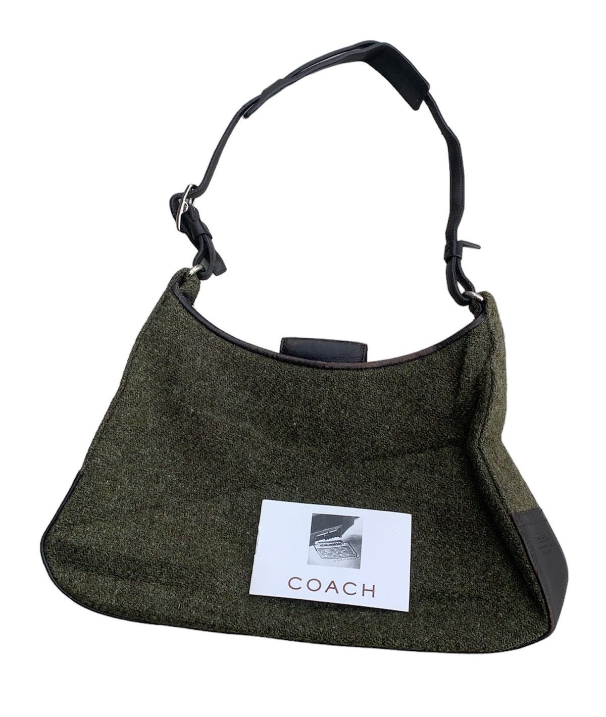image of Authentic Coach Olive Green Wool/leather Handbag, Women's