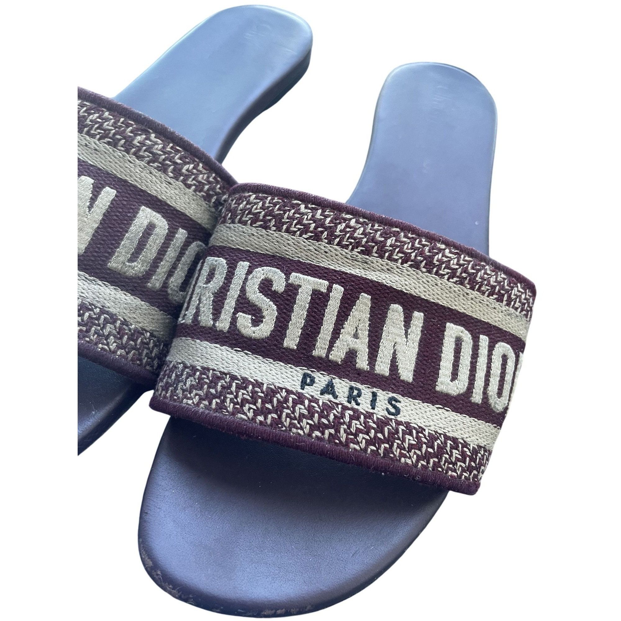 Hermes Christian Dior Paris Burgundy & Beige Embroidered Slide Sand Size US 6 / IT 36 - 4 Thumbnail