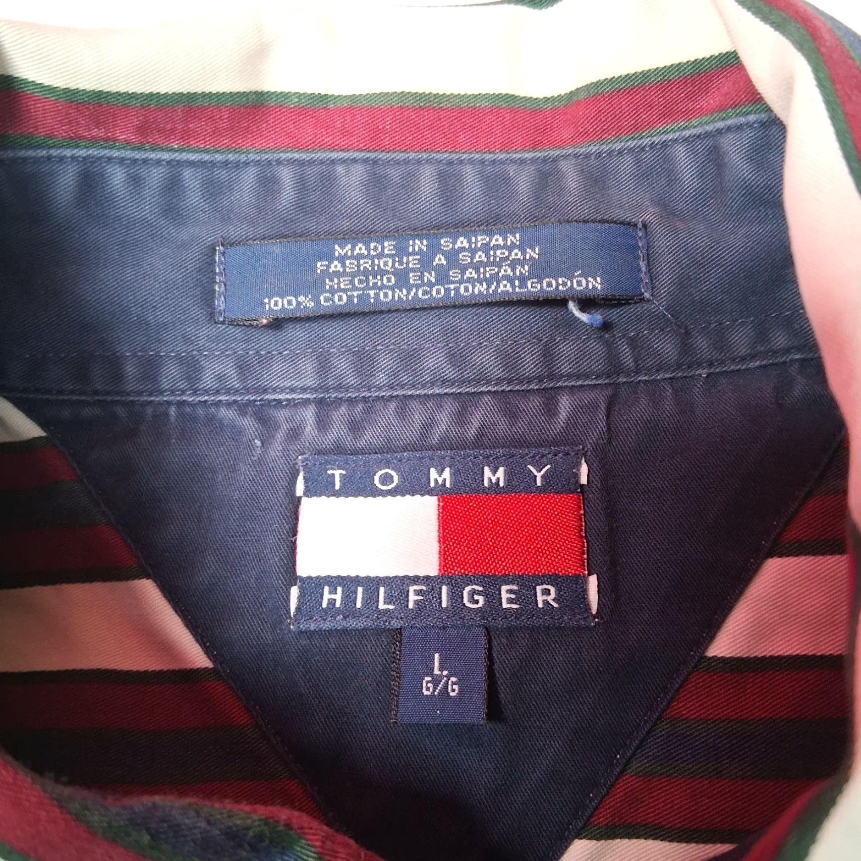Tommy Hilfiger VINTAGE Tommy Hilfiger Shirt Men L Maroon Navy Stripe Crest Button-Up Collared 1990s Retro Blue Cotton Size US L / EU 52-54 / 3 - 7 Thumbnail