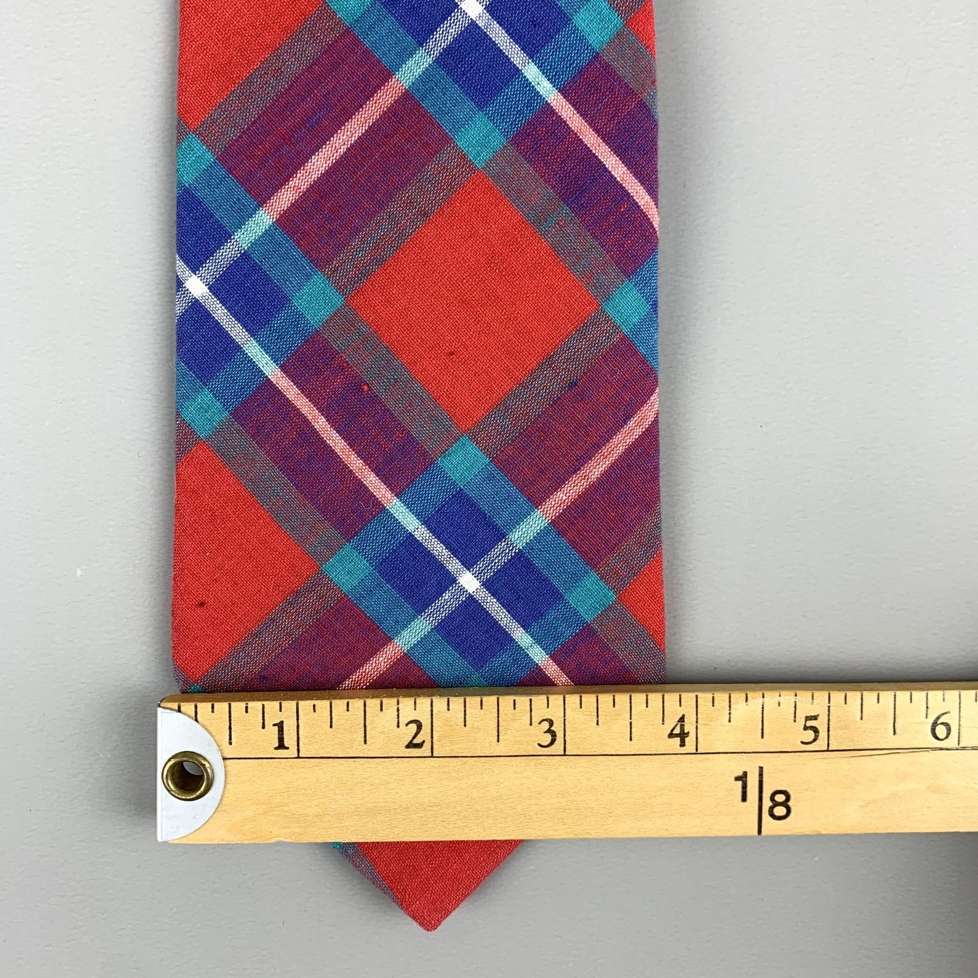 Designer Mens Rooster Madras Plaid Cotton Preppy Tie Red, Blue, Green Size ONE SIZE - 6 Thumbnail