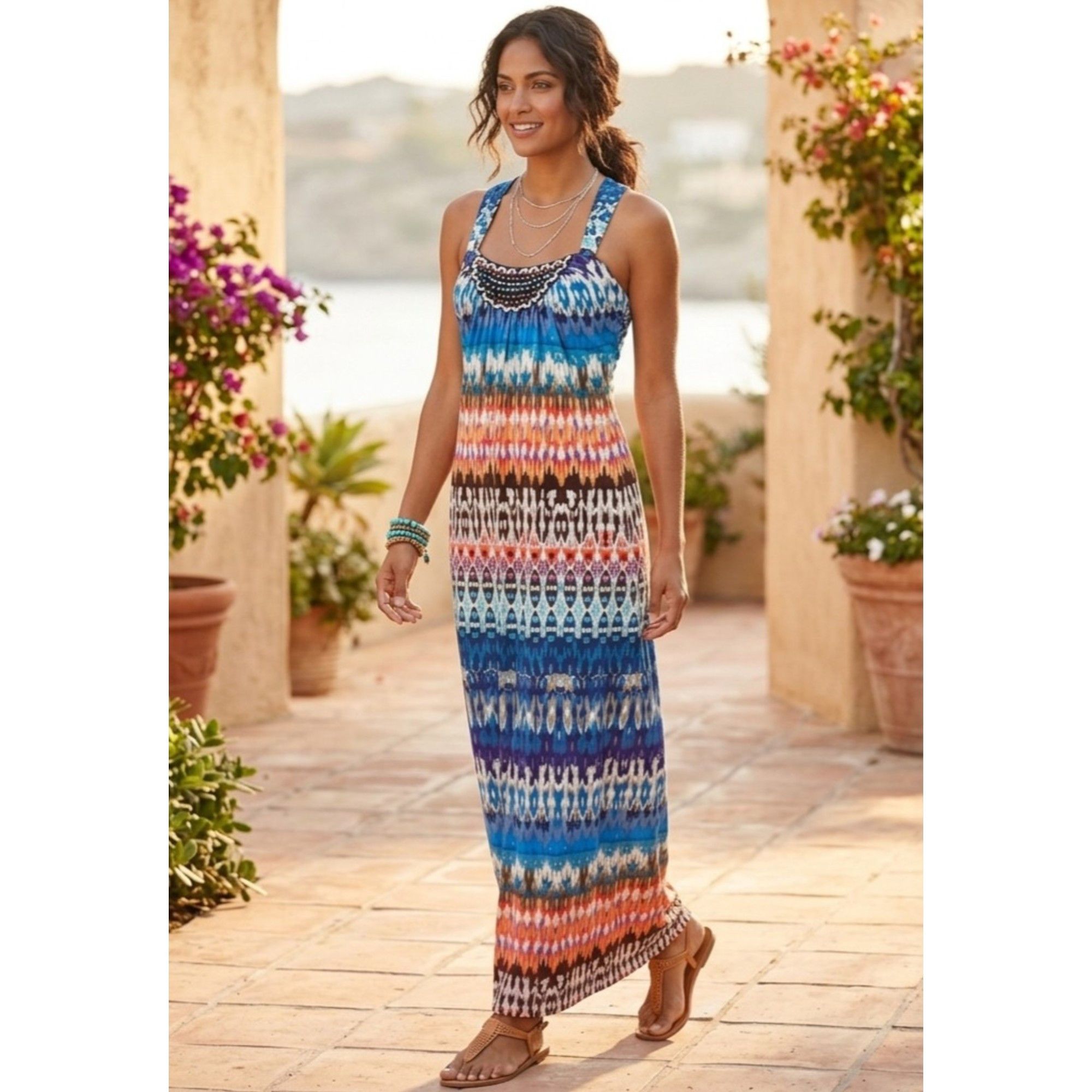 Nicole Miller Nicole Miller Size M Dress Rainbow Maxi Built-in Bra Beaded Size M / US 6-8 / IT 42-44 - 2 Thumbnail