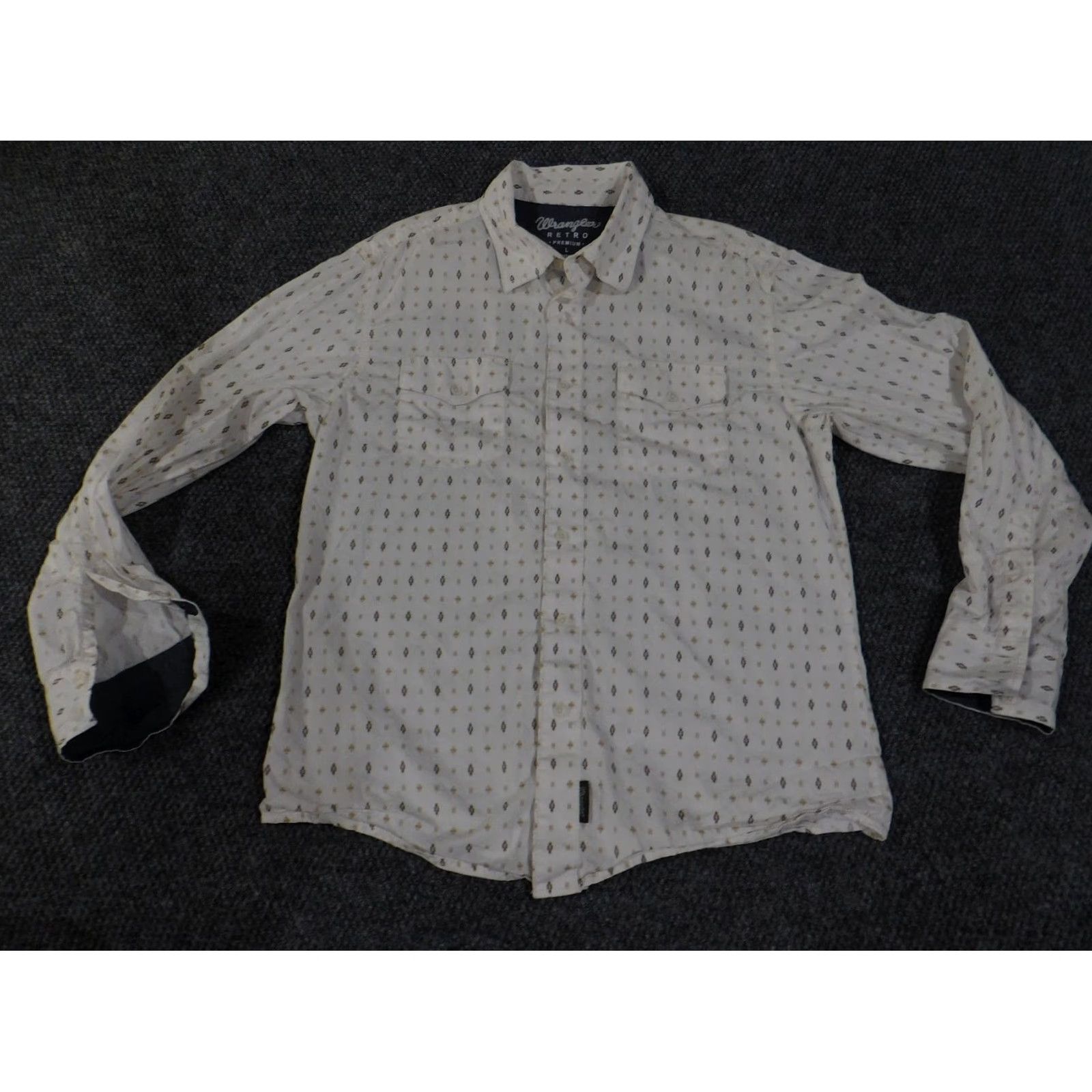 Wrangler VINTAGE Wrangler Retro Shirt Mens L White Western Aztec Long Sleeve Button Front Collared Plaid Logo Western Size US L / EU 52-54 / 3 - 2 Thumbnail