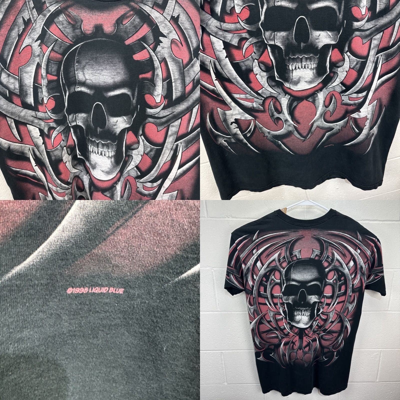 Liquid Blue VINTAGE Liquid Blue 90s Tribal Metal Skull Graphic T-Shirt XL Black Unisex Adults Size US XL / EU 56 / 4 - 8 Thumbnail
