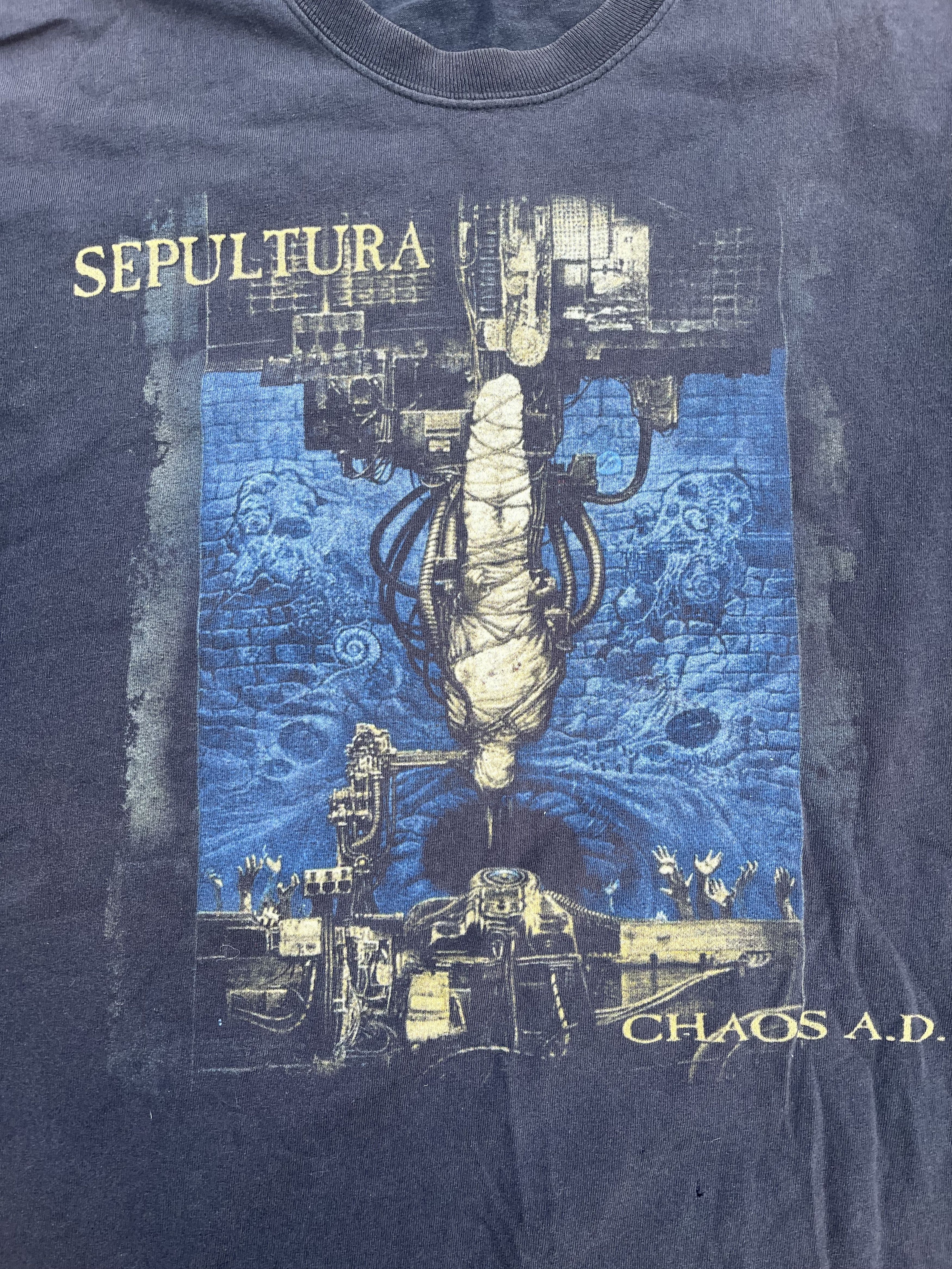 Band Tees × Vintage Vintage 90s Sepultura Band Shirt Chaos A.D. Kreator Megadeth Size US L / EU 52-54 / 3 - 2 Thumbnail
