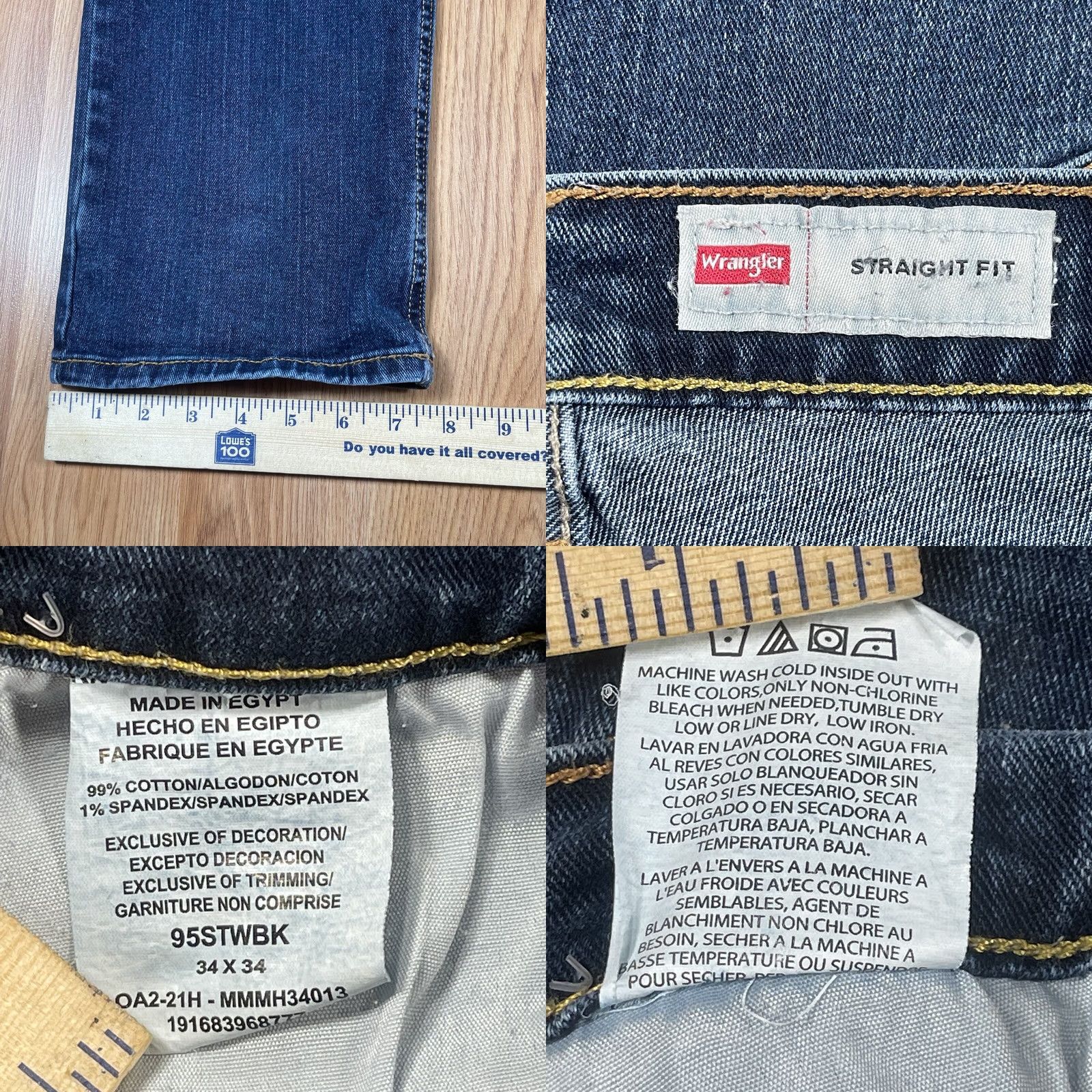 Wrangler Wrangler Jeans Pants Men Regular 34Wx34L Straight Denim Blue Wash 5-Pocket Belt Loops Zipper Jeans Mens Size US 34 / EU 50 - 8 Thumbnail