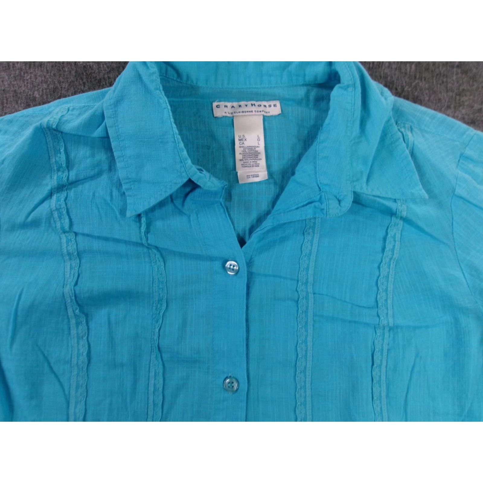 Liz Claiborne Crazy Horse Button-Up Top Women Medium Blue Long Sleeve Classic Casual Office Size M / US 6-8 / IT 42-44 - 2 Thumbnail