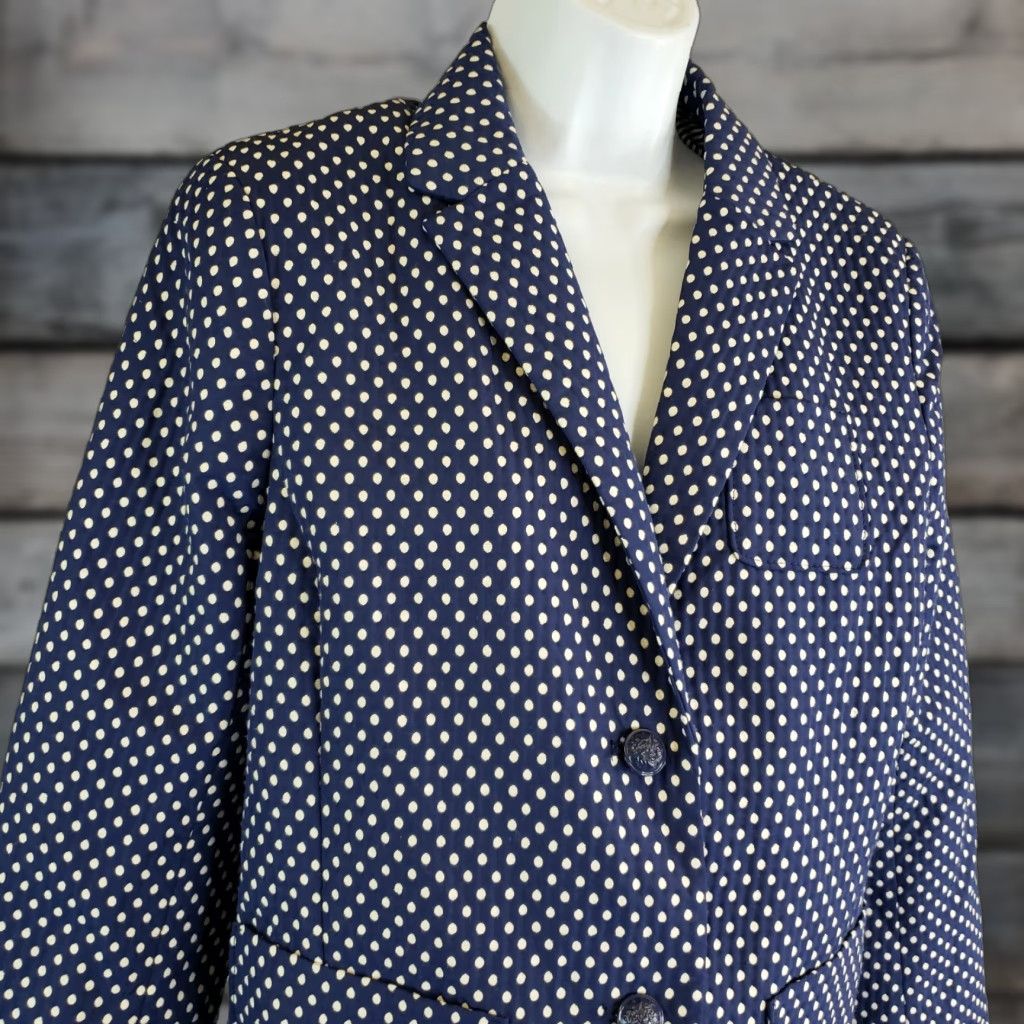 Gap GAP Womens Blazer Sz 10 Polka Dot 2 Button Cotton Blend Navy Blue White Jacket Suit Ladies Size L / US 10 / IT 46 - 1 Thumbnail