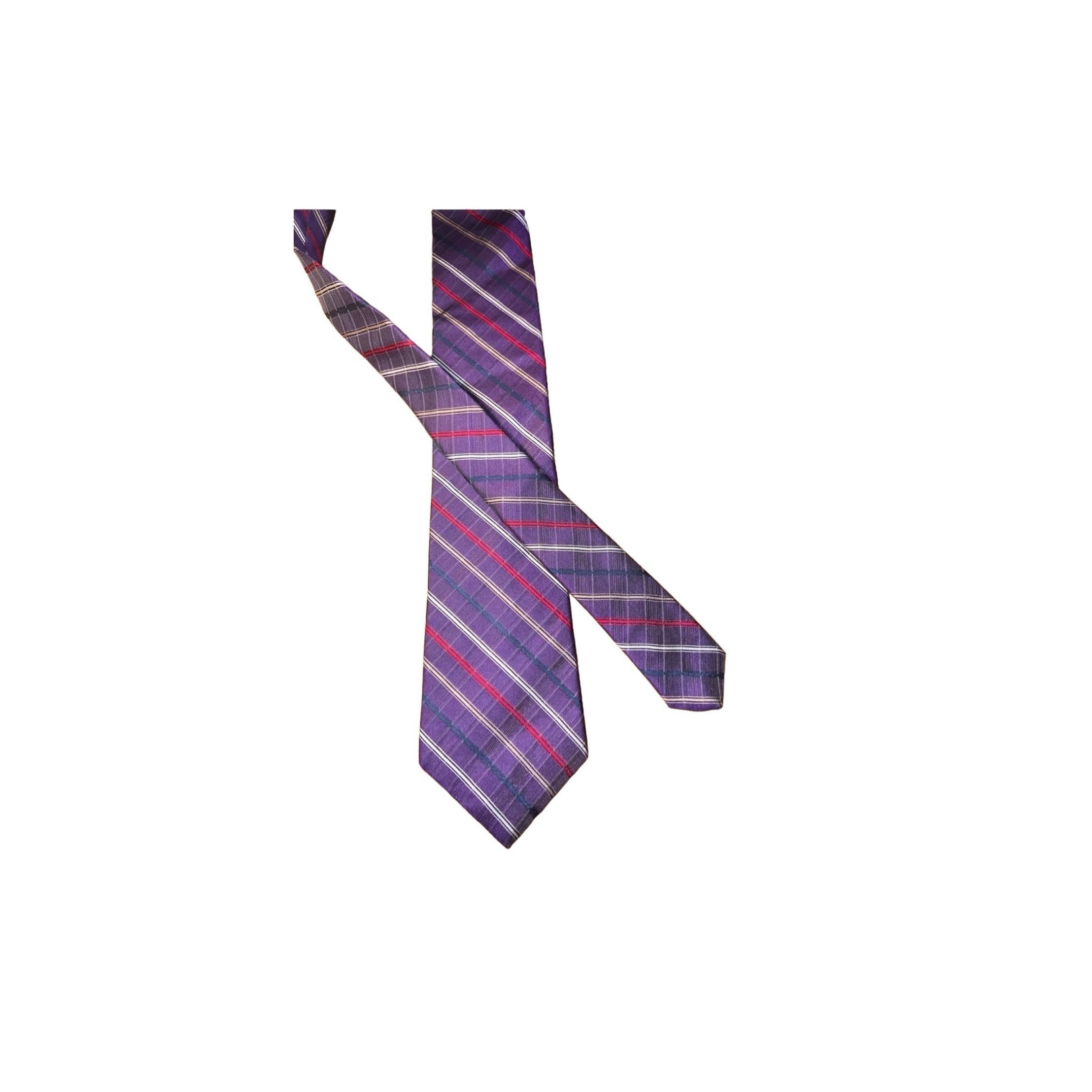 Yves Saint Laurent Purple Saint Laurent Striped Handmade Silk Neck Tie Size ONE SIZE - 1 Thumbnail