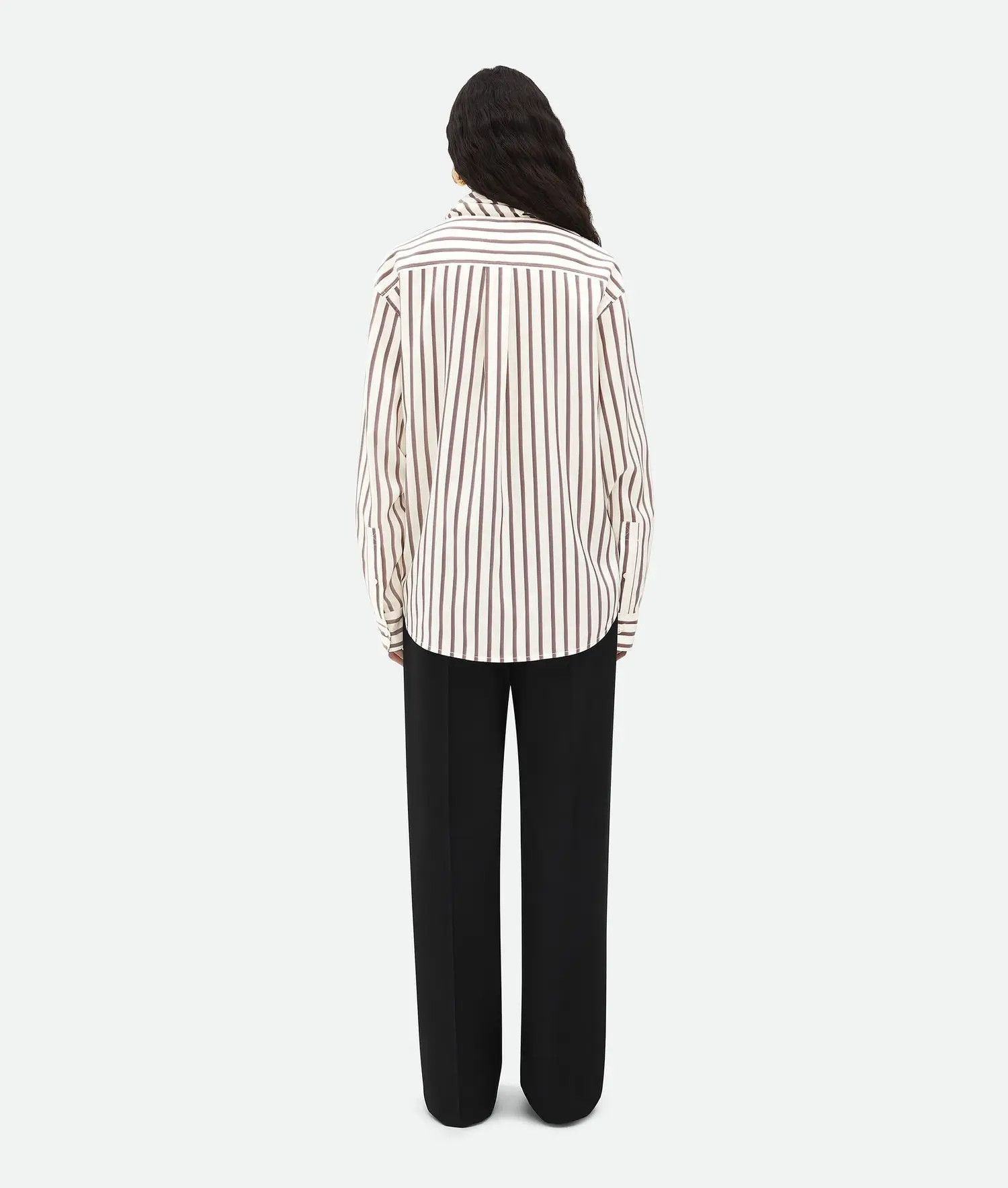 Bottega Veneta o1bcso1str0725 Silk Bicolor Striped Shirt in White/Brown Size L / US 10 / IT 46 - 3 Thumbnail