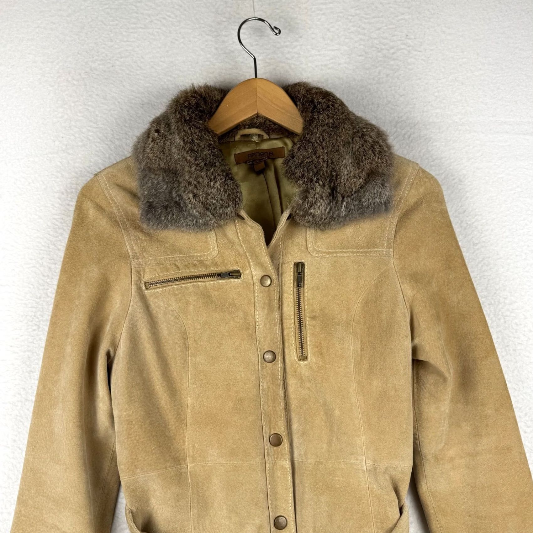 Vintage VINTAGE Arden B Womens Medium Brown Leather Suede Coat Rabbit Fur Lined Collar Coat Trench Lined Womens M Brown Fall Winter Size M / US 6-8 / IT 42-44 - 2 Thumbnail