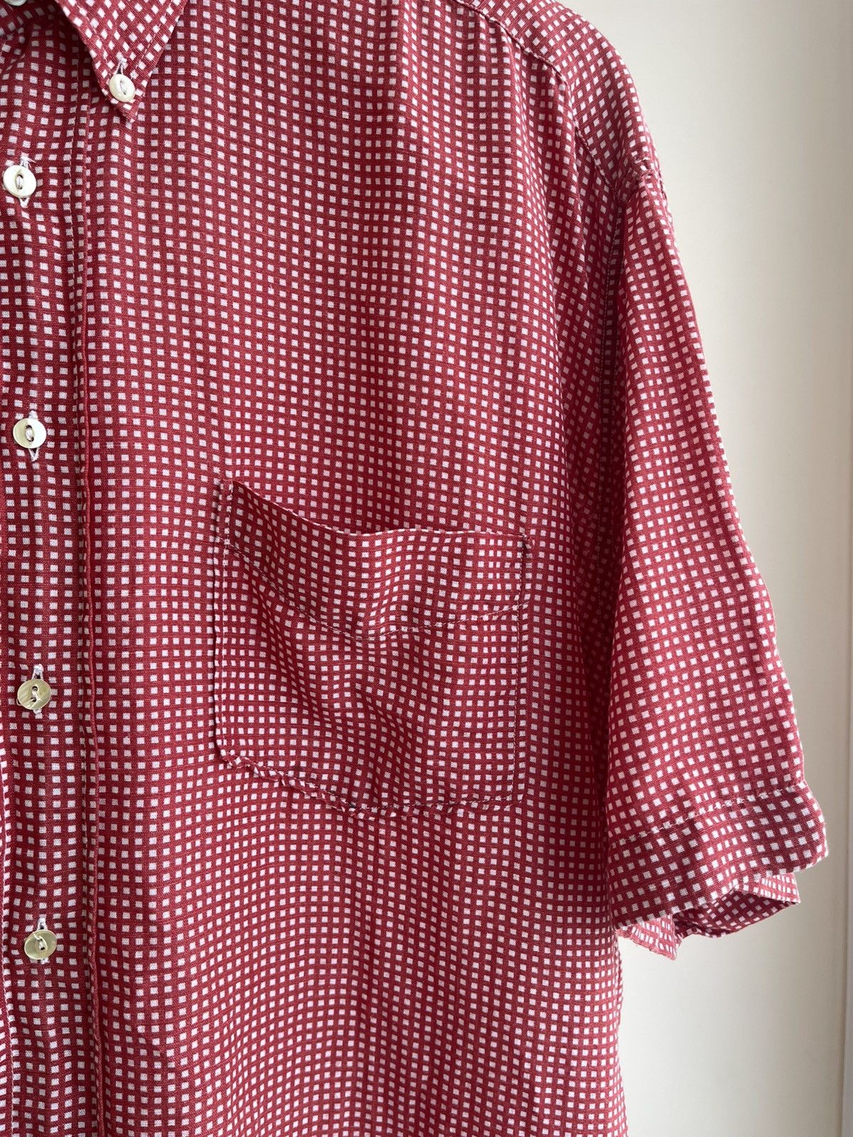 Hugo Boss Linen Cotton Checked Button Down Short Sleeve Shirt 80s 90s Size US XL / EU 56 / 4 - 4 Thumbnail