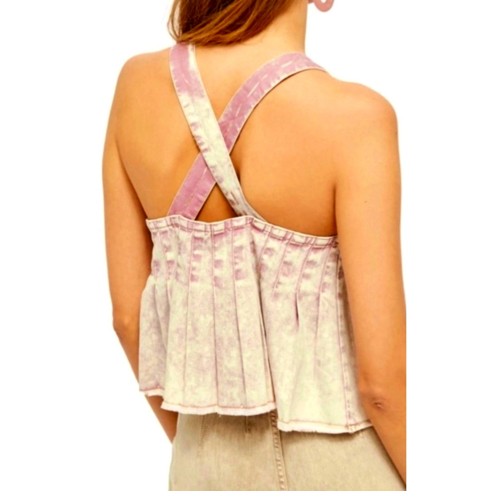 Free People Free People Marina Denim Babydoll Crop Top Purple XL Size XL / US 12-14 / IT 48-50 - 6 Thumbnail