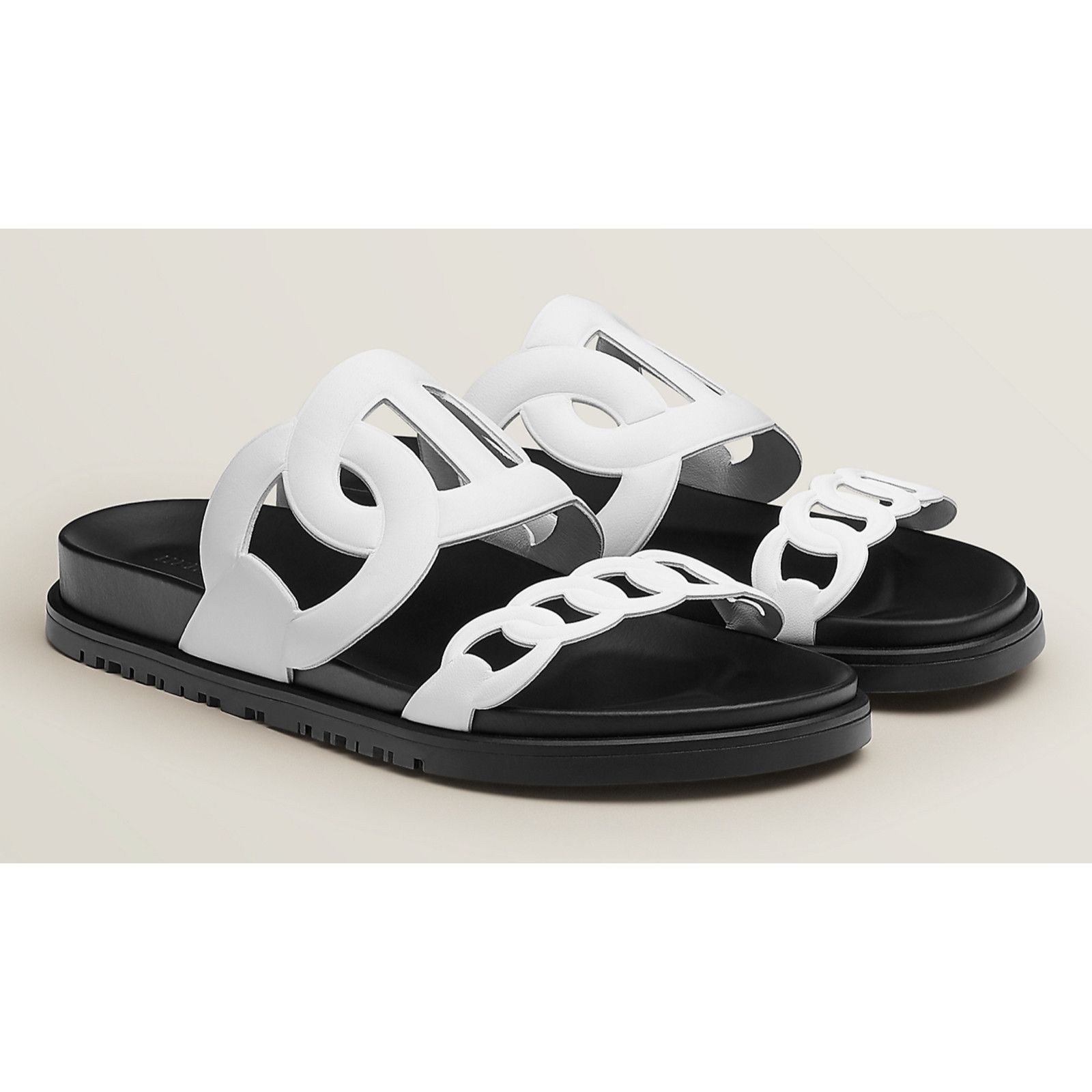 Hermes Hermes Extra Sandals White Black Chaine d'Ancre Leather Size US 7 / IT 37 - 2 Thumbnail